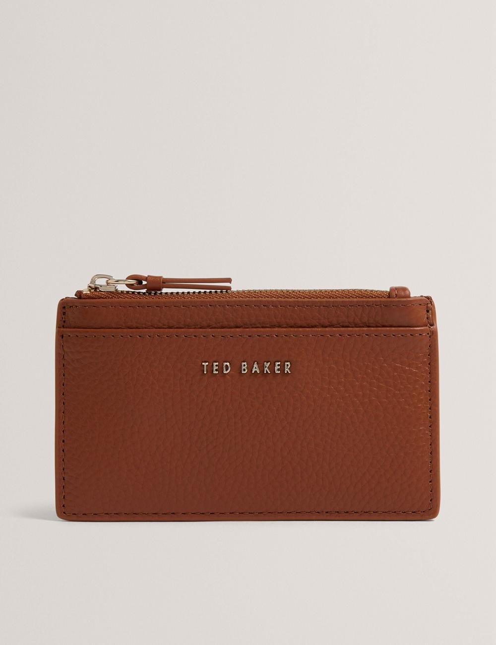 Tarjeteros Ted Baker DELFIE - Textured Leather Zipped Card Holder Mujer Marrones | UGPJ-36478