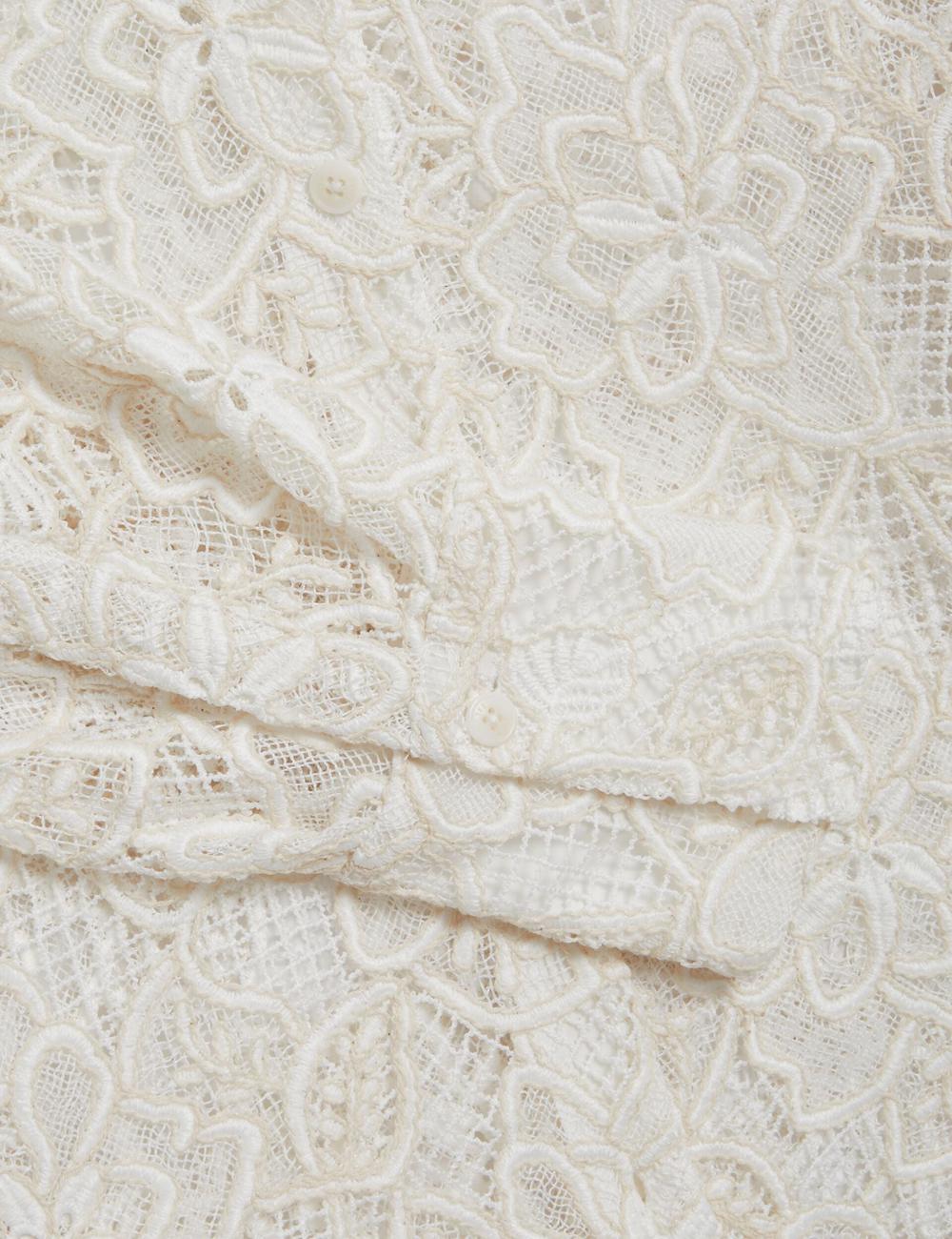 Tops Ted Baker BLOND - Floral Lace Longline Cotton Shirt Mujer Ivory | GKTH-10486