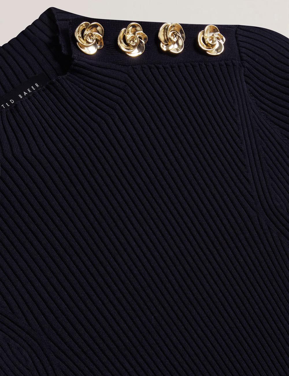 Tops Ted Baker EELIIA - Ribbed Knit Short Sleeve With Rose Buttons Mujer Azul Marino | UXQH-62930