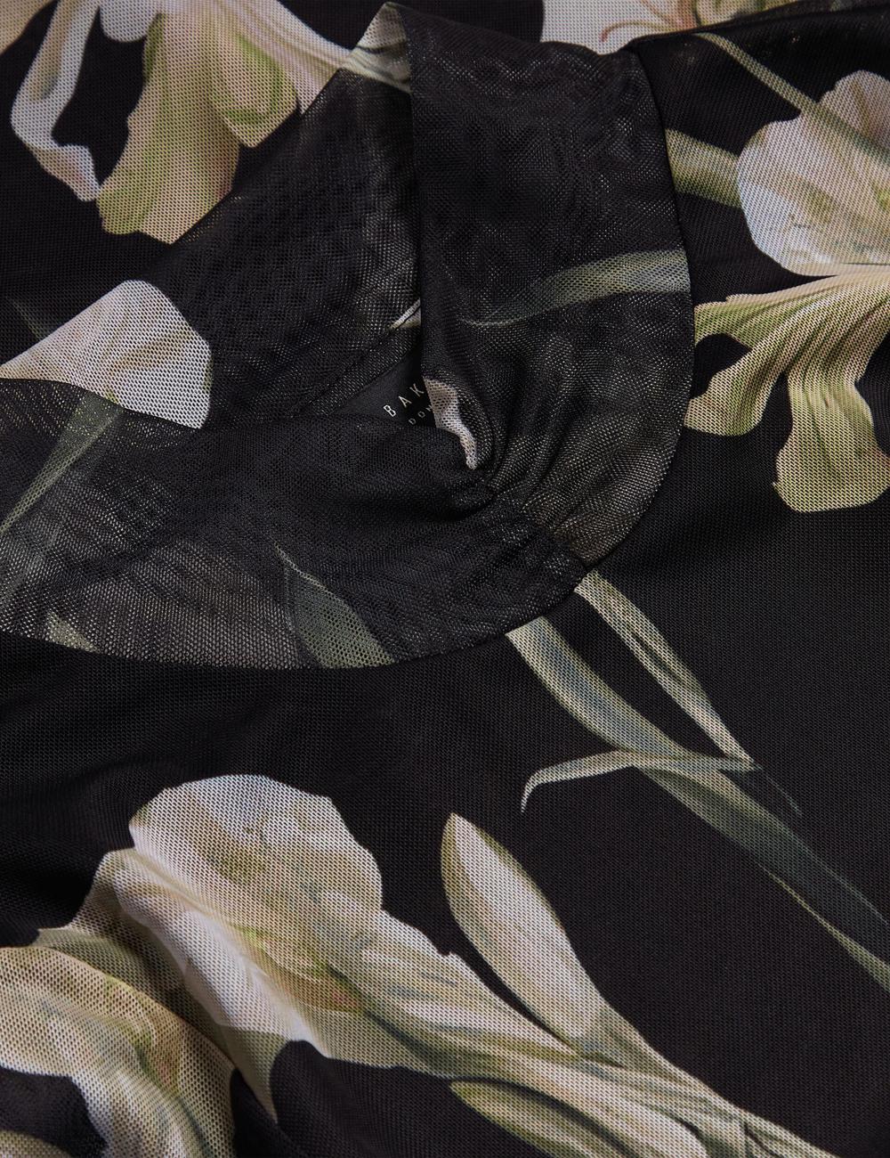 Tops Ted Baker FIAAHH - Floral Print High Neck Sheer Mesh Mujer Negras | PBUD-95637