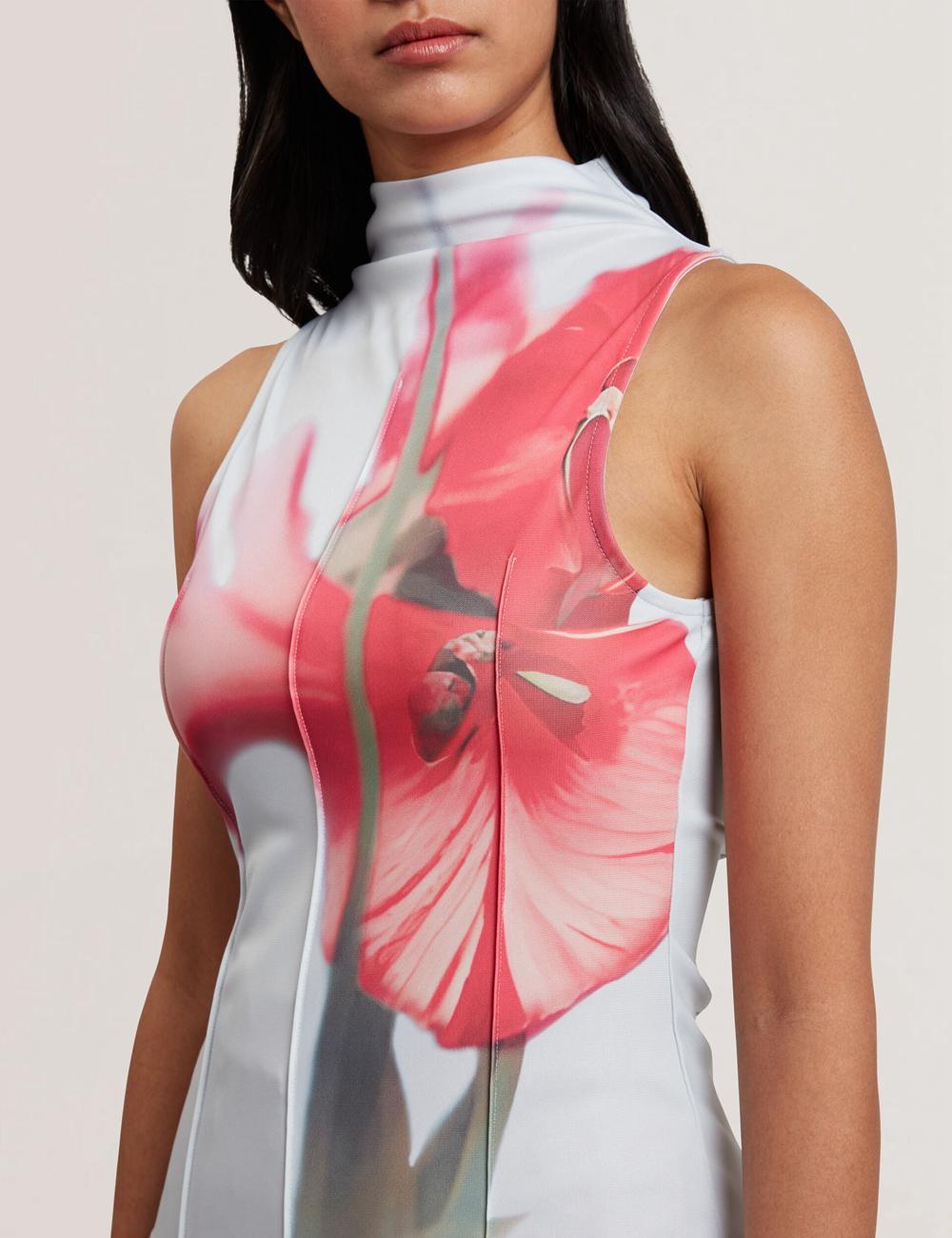 Tops Ted Baker HARPLNN - Floral High Neck Jersey Mujer Azules | WMPO-31762