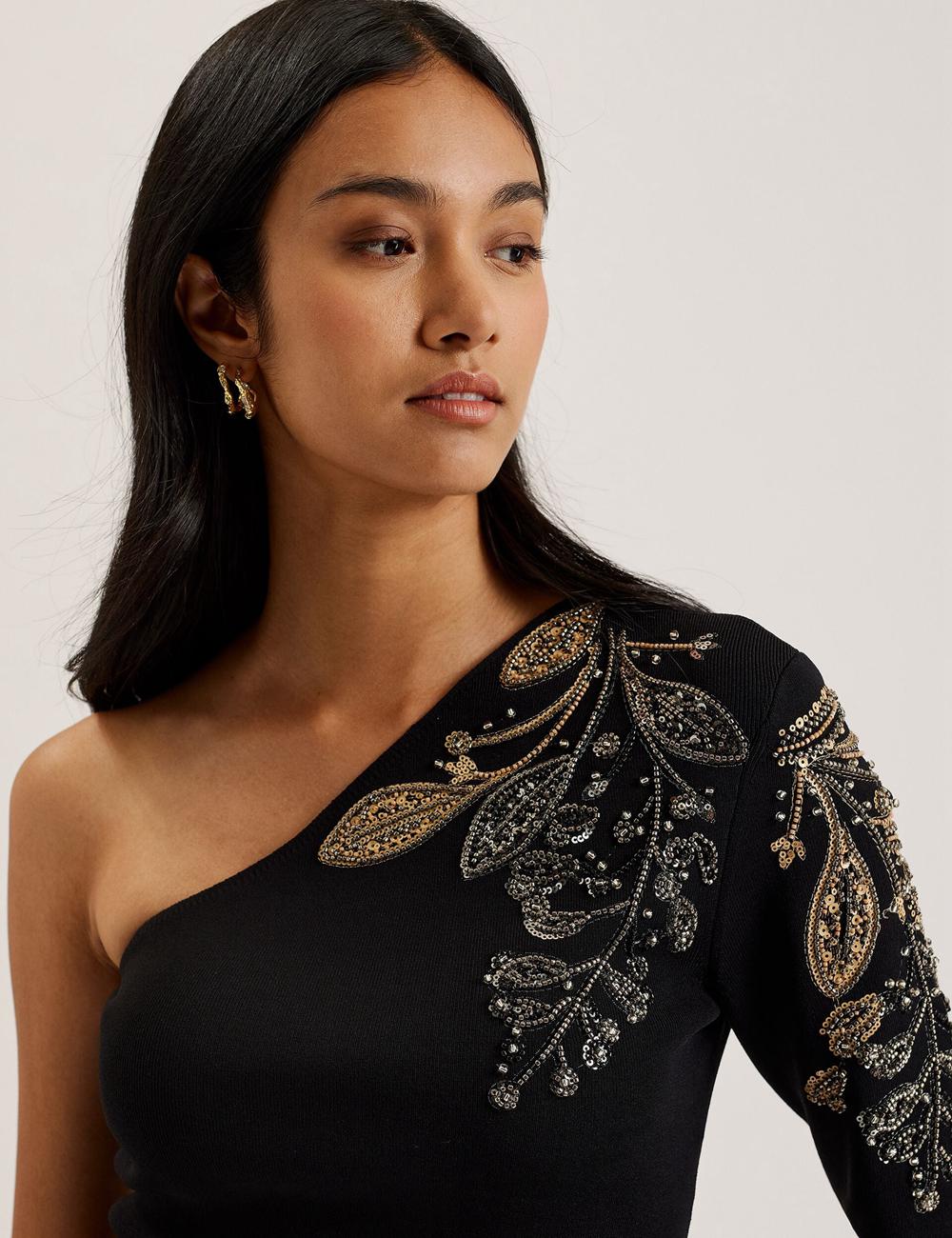 Tops Ted Baker HEATHRR - One Shoulder Embellished Detail Mujer Negras | IZSQ-57634