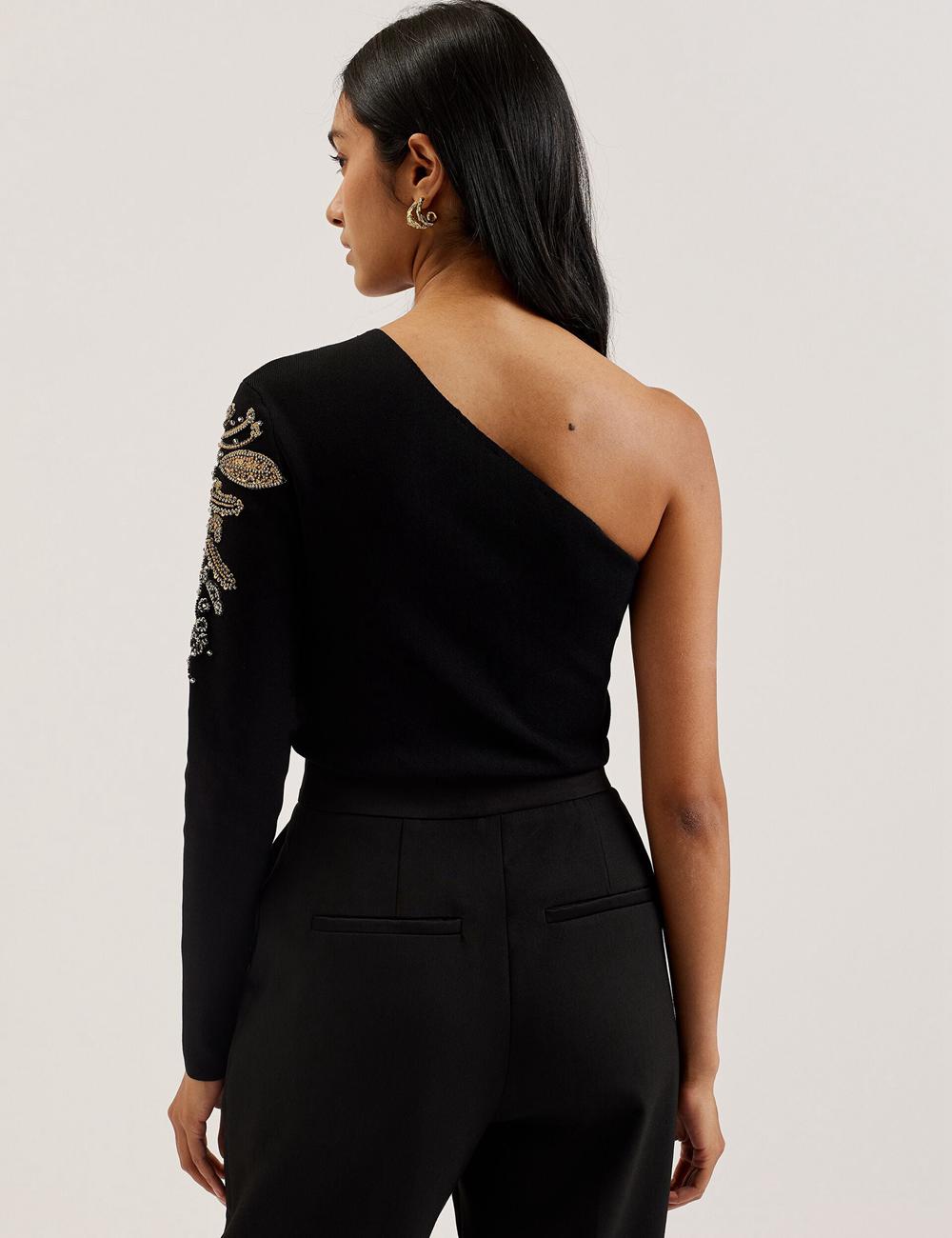 Tops Ted Baker HEATHRR - One Shoulder Embellished Detail Mujer Negras | IZSQ-57634