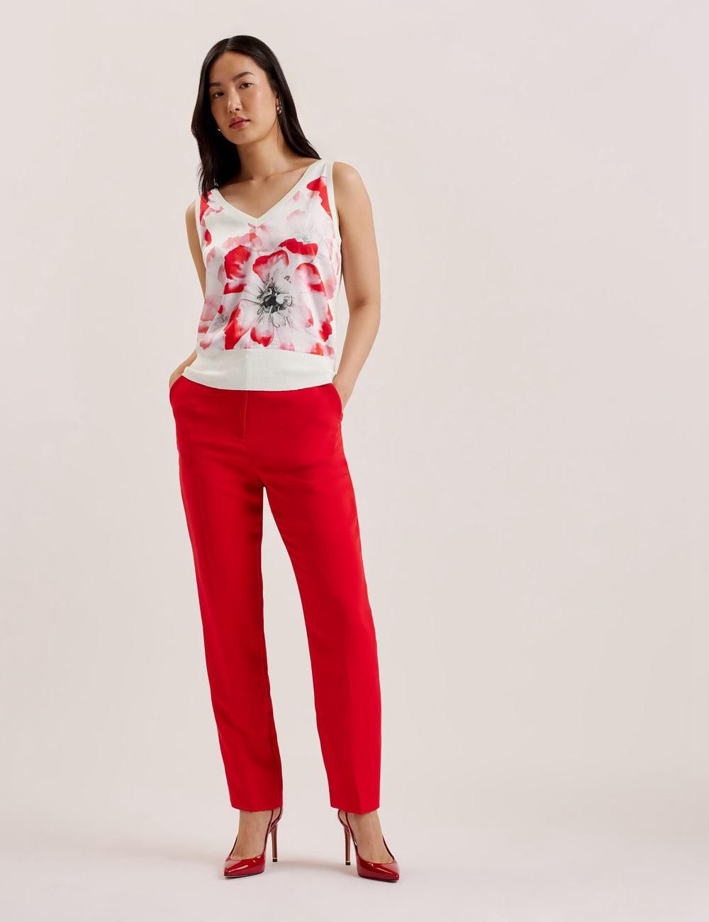 Tops Ted Baker HEIDIII - Printed Panel V-Neck Knitted Vest Mujer Ivory | MRKC-18073