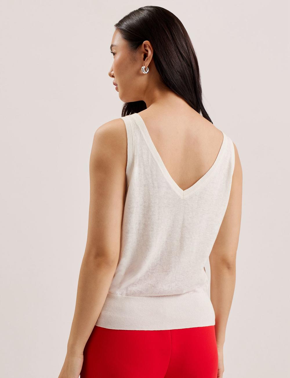 Tops Ted Baker HEIDIII - Printed Panel V-Neck Knitted Vest Mujer Ivory | MRKC-18073
