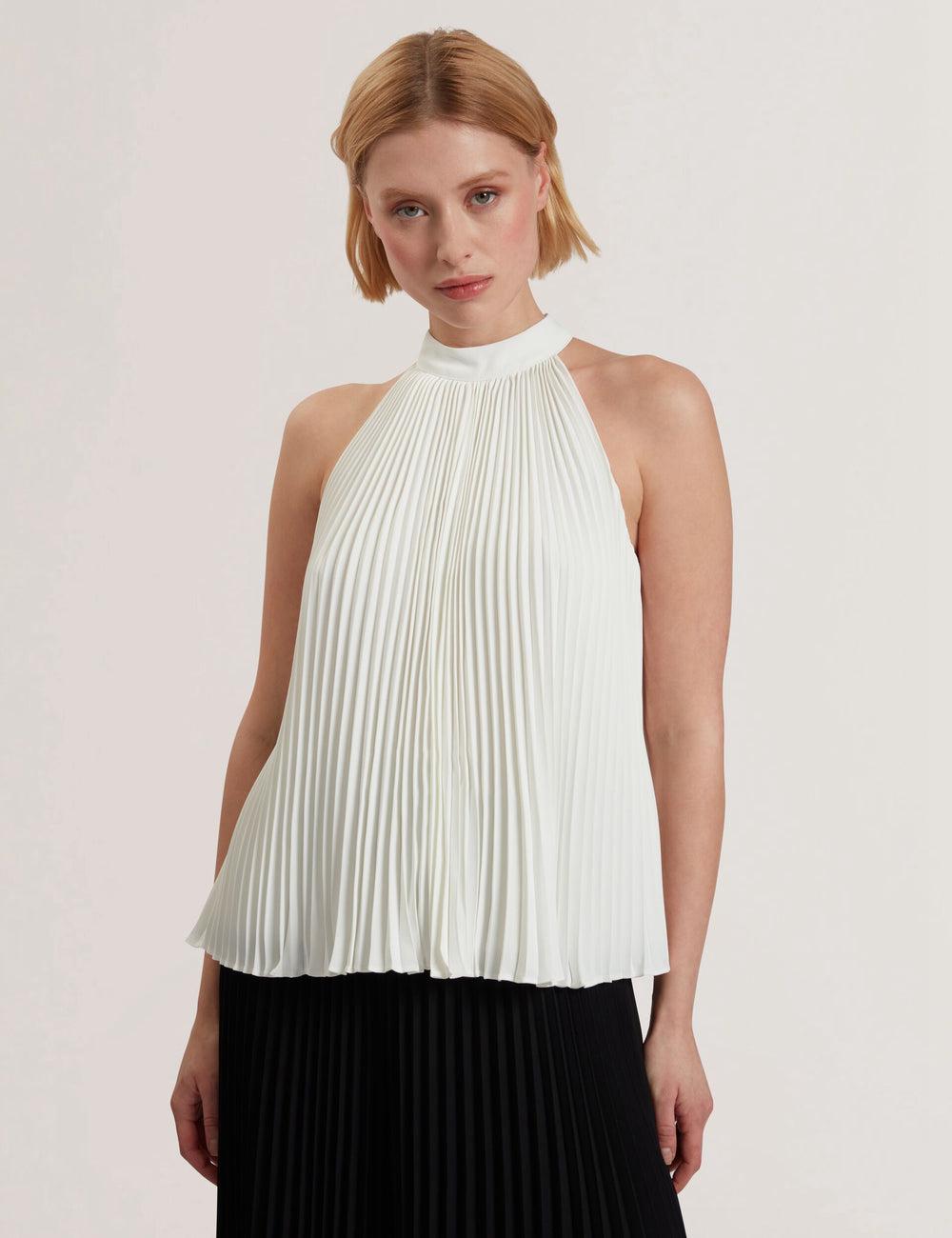 Tops Ted Baker JAMAYA - High Halter Neck Pleated Sleeveless Mujer Ivory | ZWCR-42189