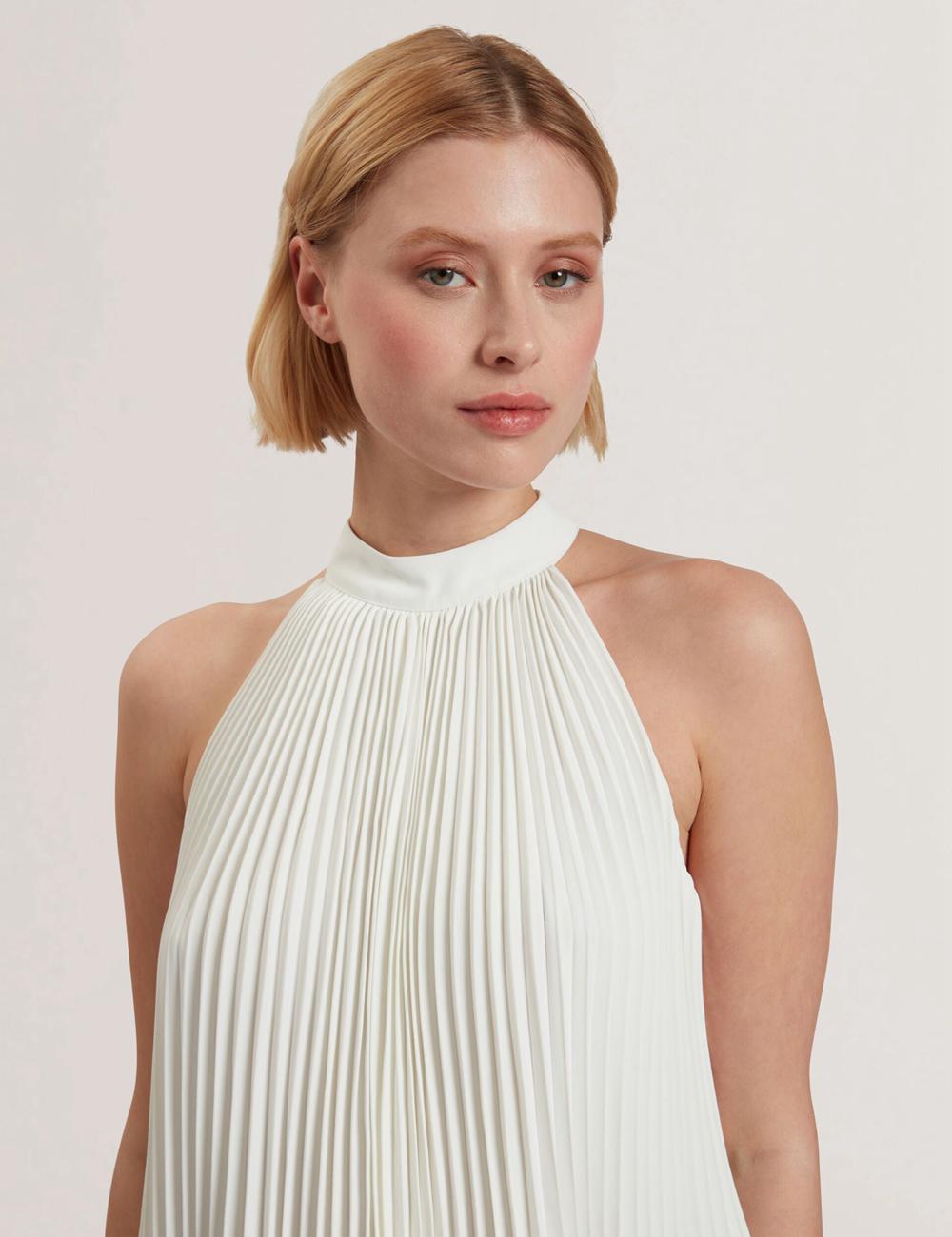 Tops Ted Baker JAMAYA - High Halter Neck Pleated Sleeveless Mujer Ivory | ZWCR-42189