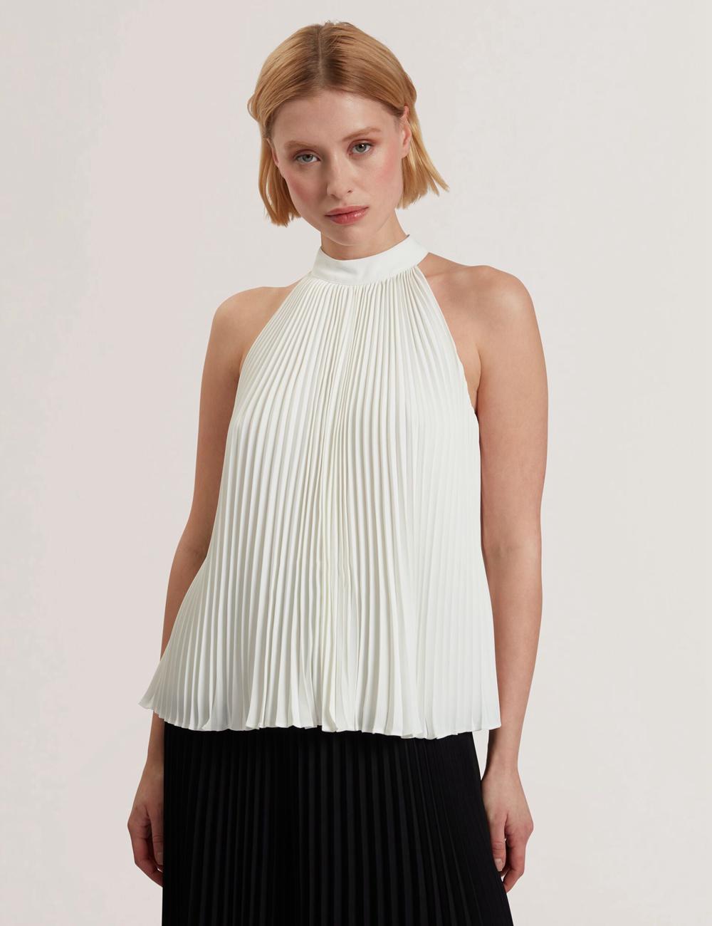 Tops Ted Baker JAMAYA - High Halter Neck Pleated Sleeveless Mujer Ivory | ZWCR-42189