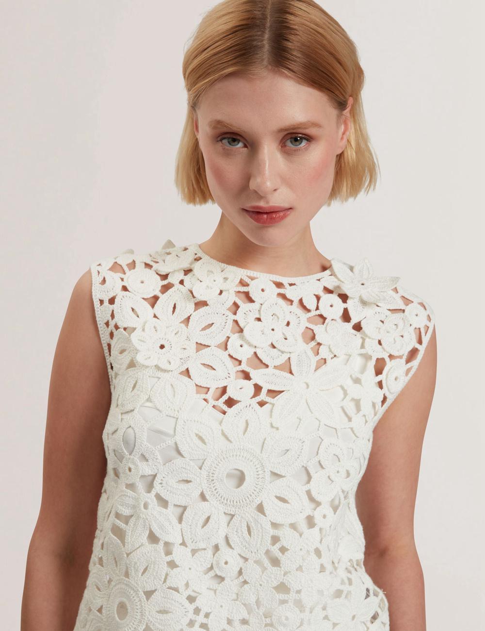 Tops Ted Baker JOYYRA - Floral Crochet Knit Sleeveless Mujer Blancas | STUO-49271