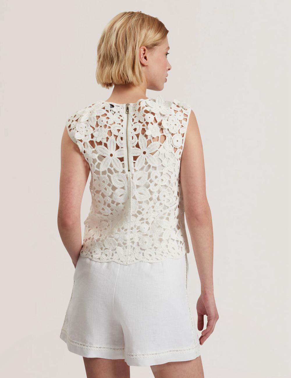 Tops Ted Baker JOYYRA - Floral Crochet Knit Sleeveless Mujer Blancas | STUO-49271