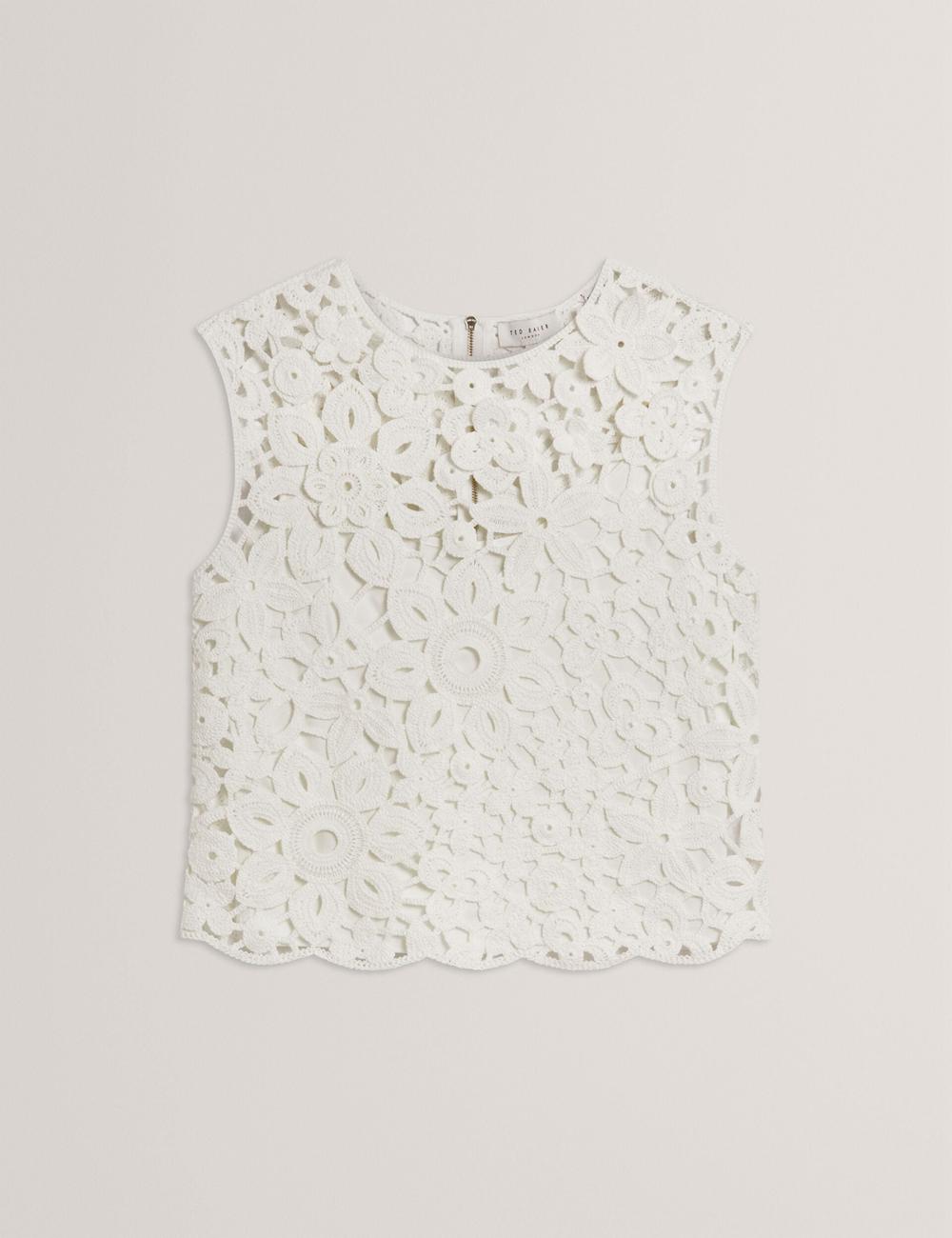 Tops Ted Baker JOYYRA - Floral Crochet Knit Sleeveless Mujer Blancas | STUO-49271