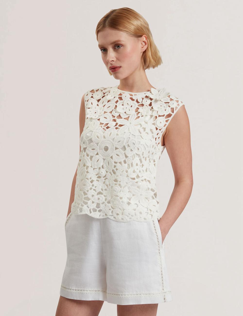Tops Ted Baker JOYYRA - Floral Crochet Knit Sleeveless Mujer Blancas | STUO-49271
