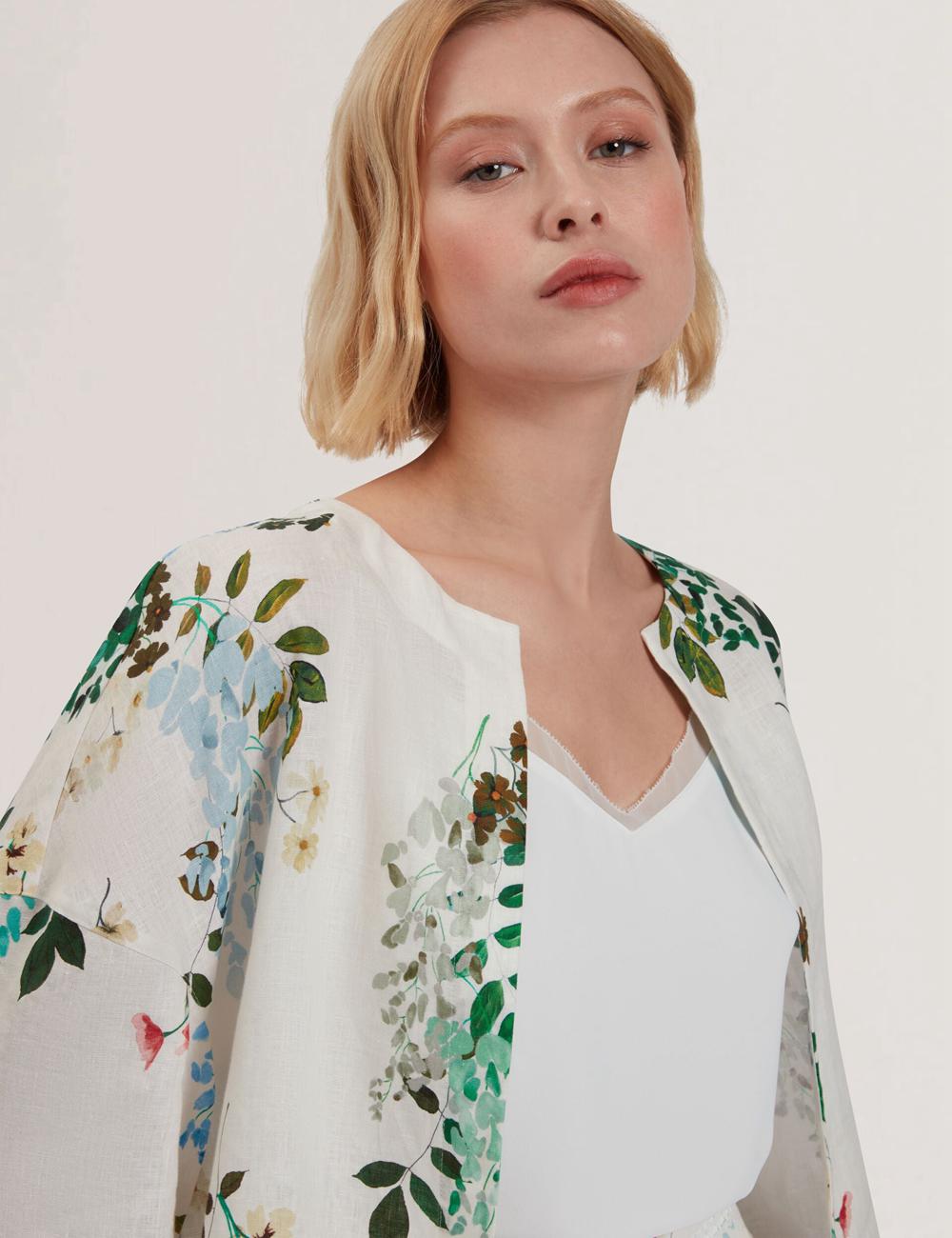 Tops Ted Baker KALNA - Printed Linen Short Sleeve Cropped Shirt Mujer Blancas | INAR-48016