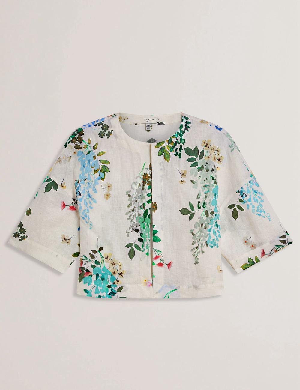 Tops Ted Baker KALNA - Printed Linen Short Sleeve Cropped Shirt Mujer Blancas | INAR-48016