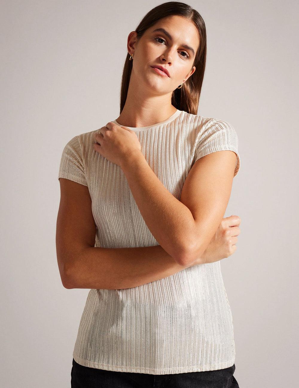 Tops Ted Baker KATRINO - Metallic Short Sleeve Crew Neck Mujer Doradas | WSBP-93274