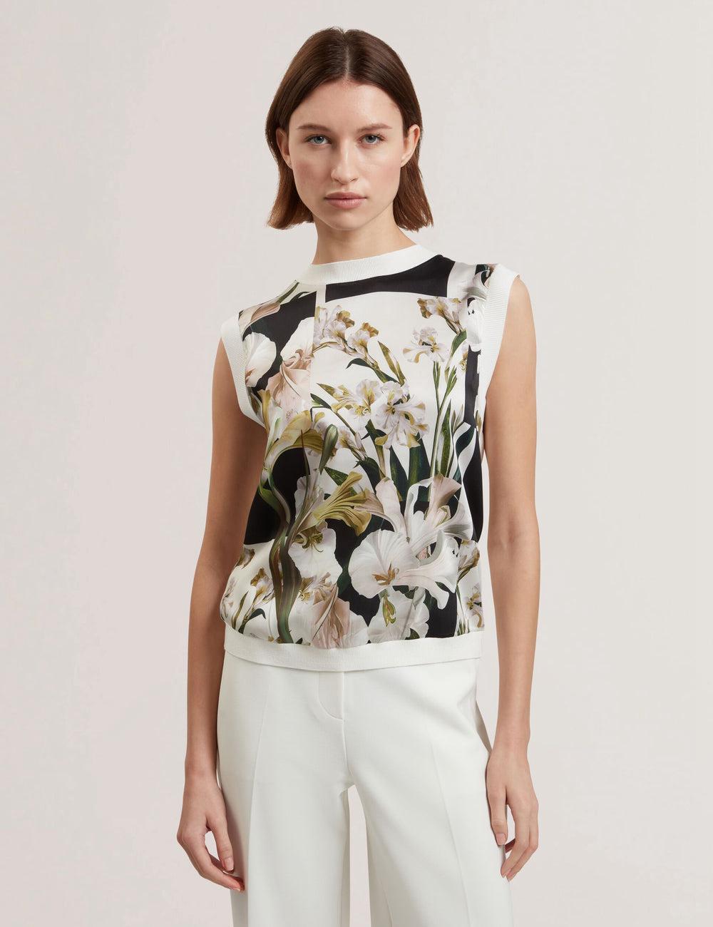 Tops Ted Baker LIILEA - Floral Print Front Boxy Knitted Mujer Ivory | IYZD-52367