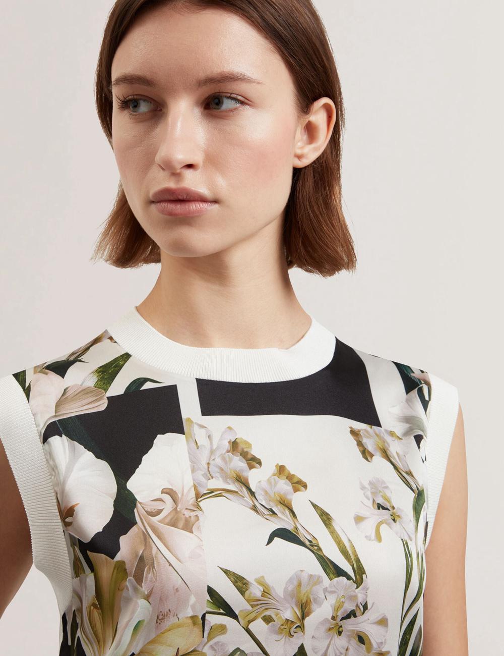 Tops Ted Baker LIILEA - Floral Print Front Boxy Knitted Mujer Ivory | IYZD-52367