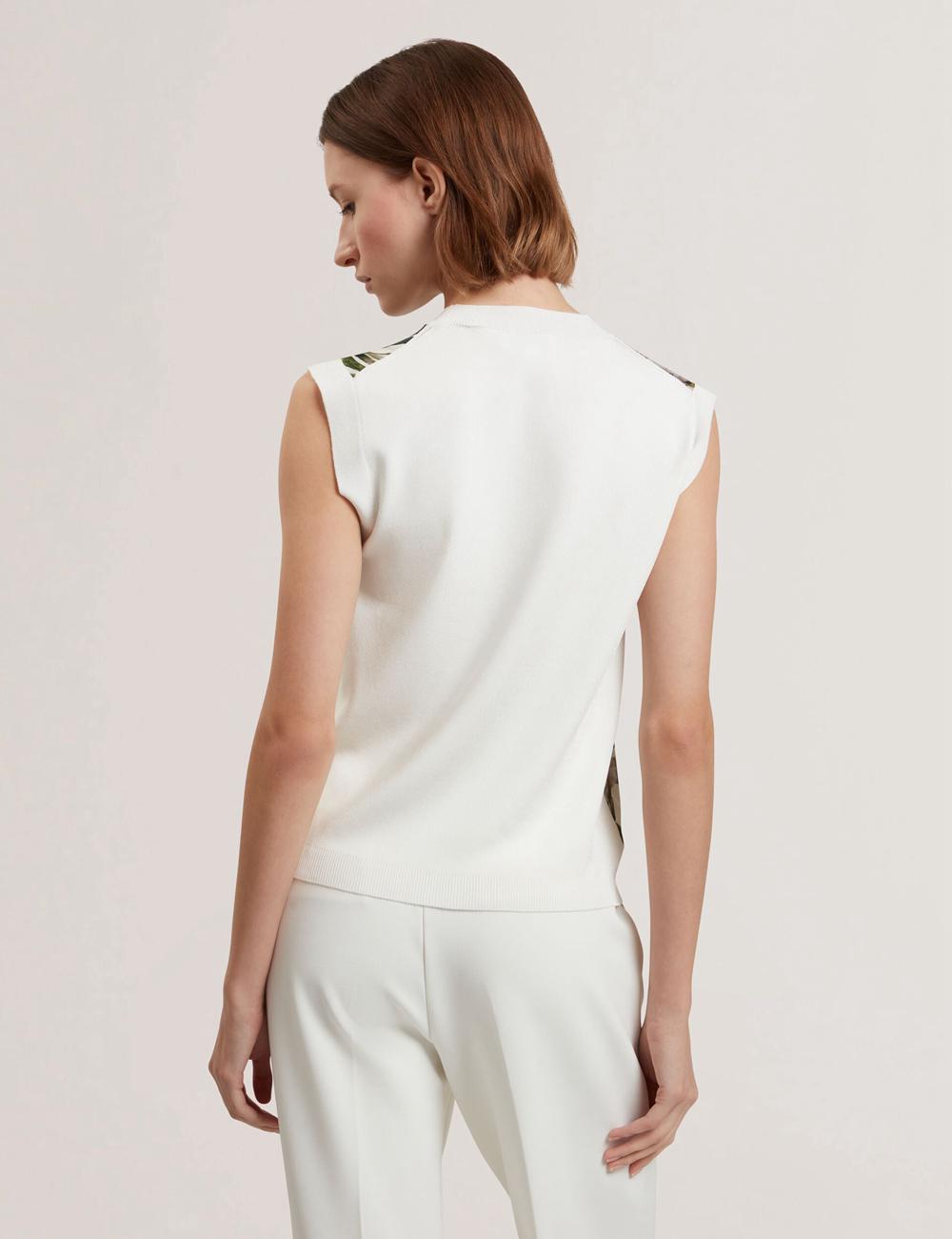 Tops Ted Baker LIILEA - Floral Print Front Boxy Knitted Mujer Ivory | IYZD-52367