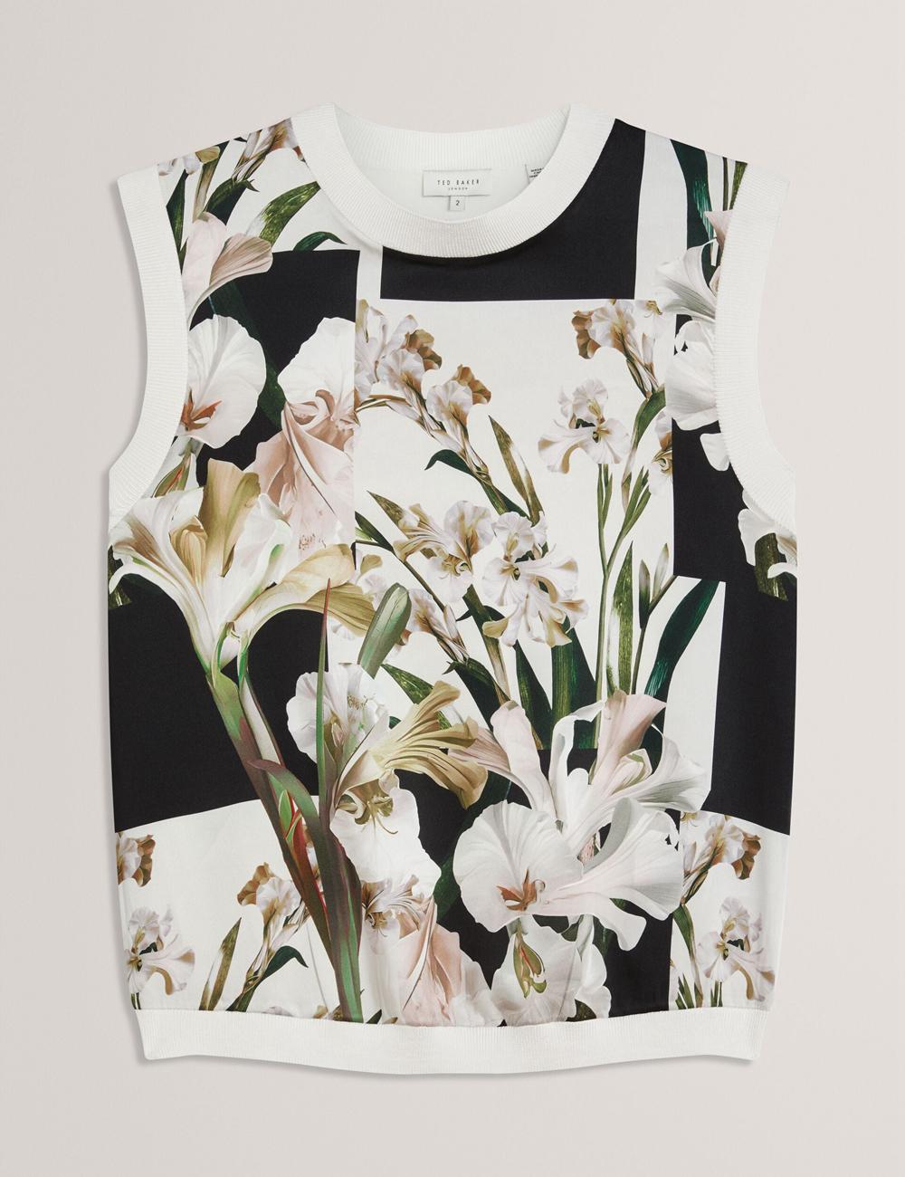 Tops Ted Baker LIILEA - Floral Print Front Boxy Knitted Mujer Ivory | IYZD-52367