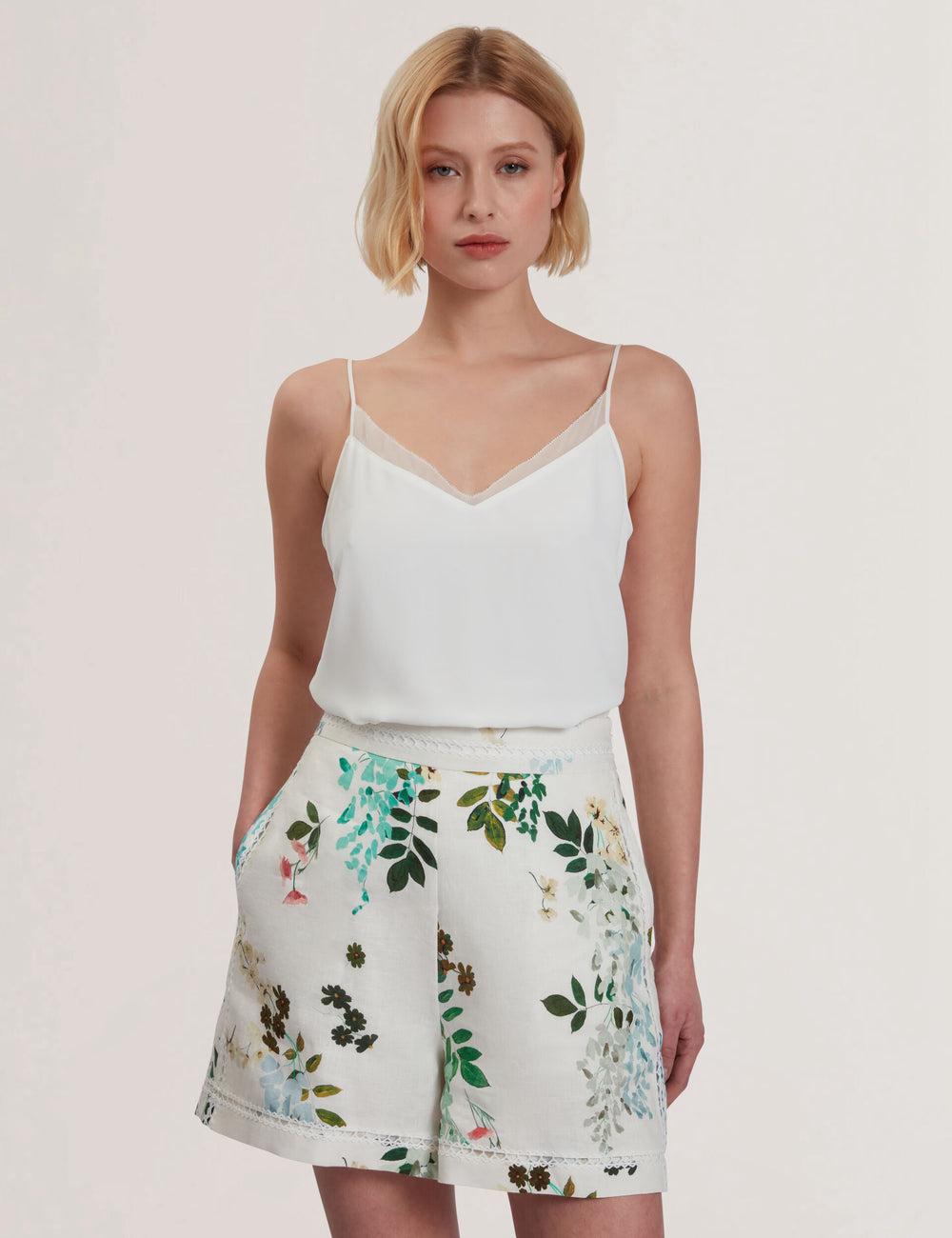 Tops Ted Baker LULEA - Chiffon Detail V-Neck Strappy Cami Mujer Ivory | ZHJD-14235
