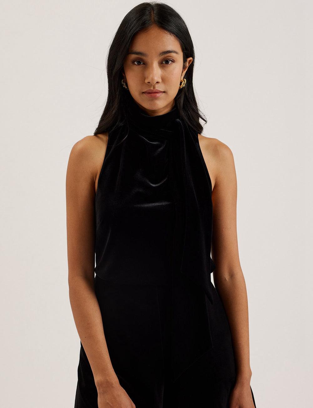 Tops Ted Baker NALIAS - Velvet High Cowl Neck Sleeveless Mujer Negras | XQSY-92816