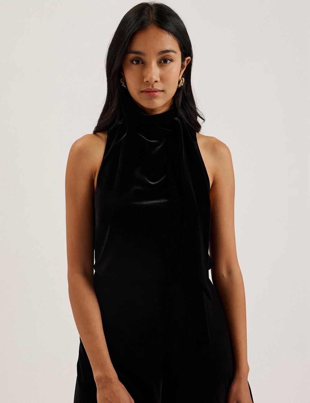 Tops Ted Baker NALIAS - Velvet High Cowl Neck Sleeveless Mujer Negras | XQSY-92816