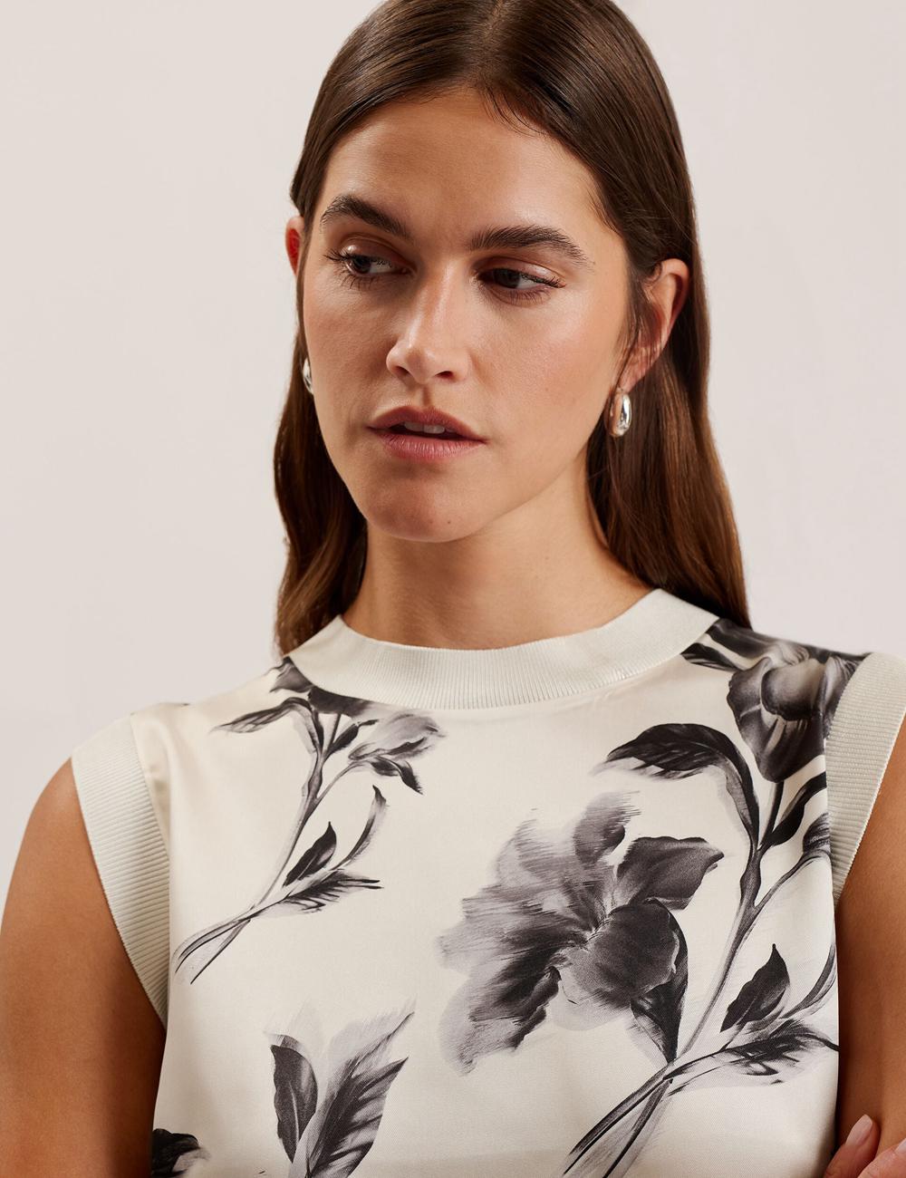 Tops Ted Baker PERLOMA - Printed Woven Front Knitted Mujer Ivory | RCAB-86917