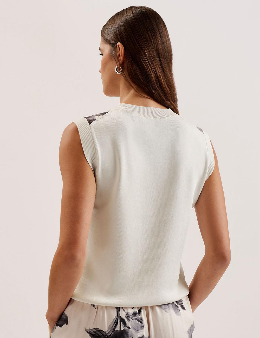 Tops Ted Baker PERLOMA - Printed Woven Front Knitted Mujer Ivory | RCAB-86917