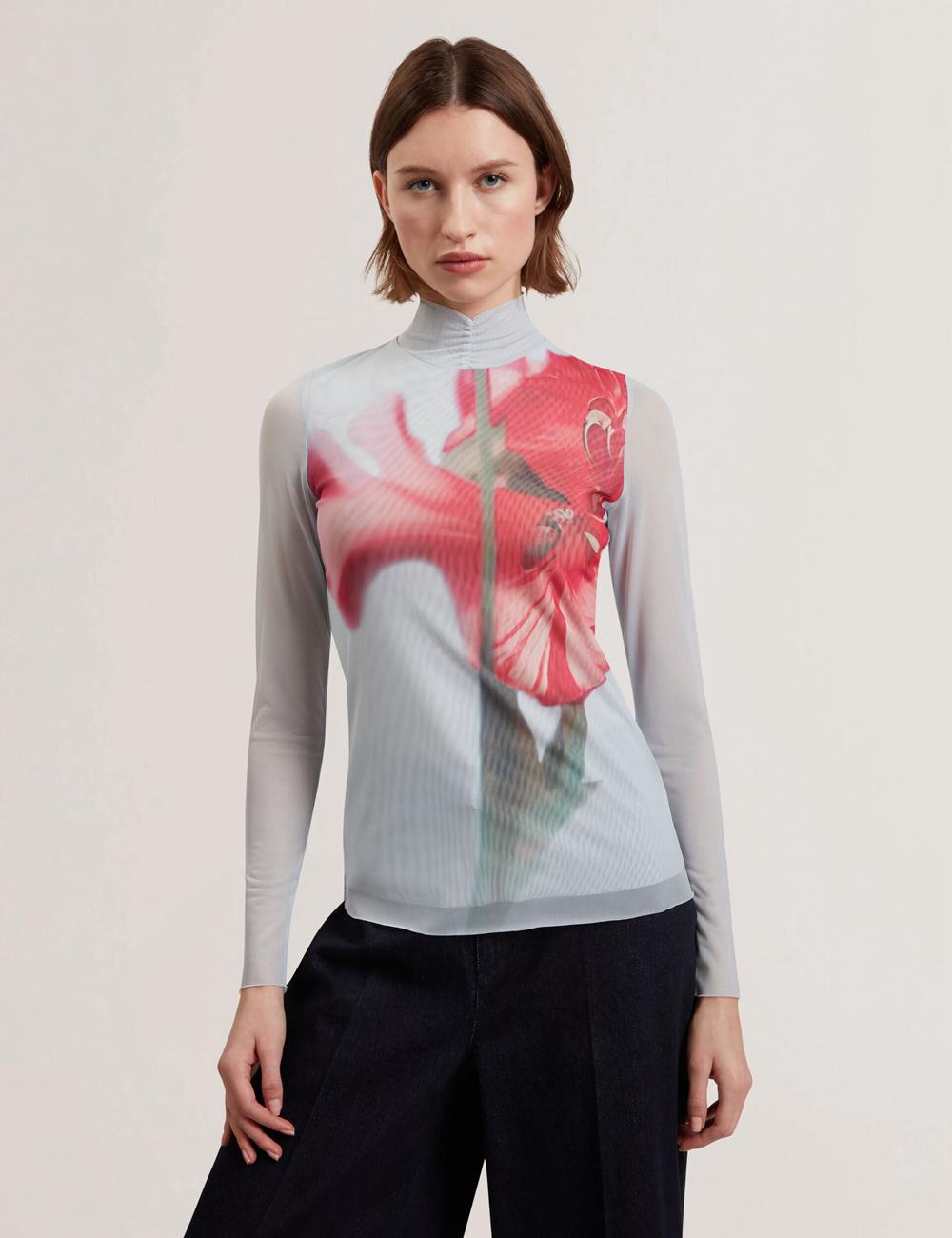 Tops Ted Baker PIPYA - Floral High Neck Long Sleeve Mesh Mujer Azules | SJNE-89241