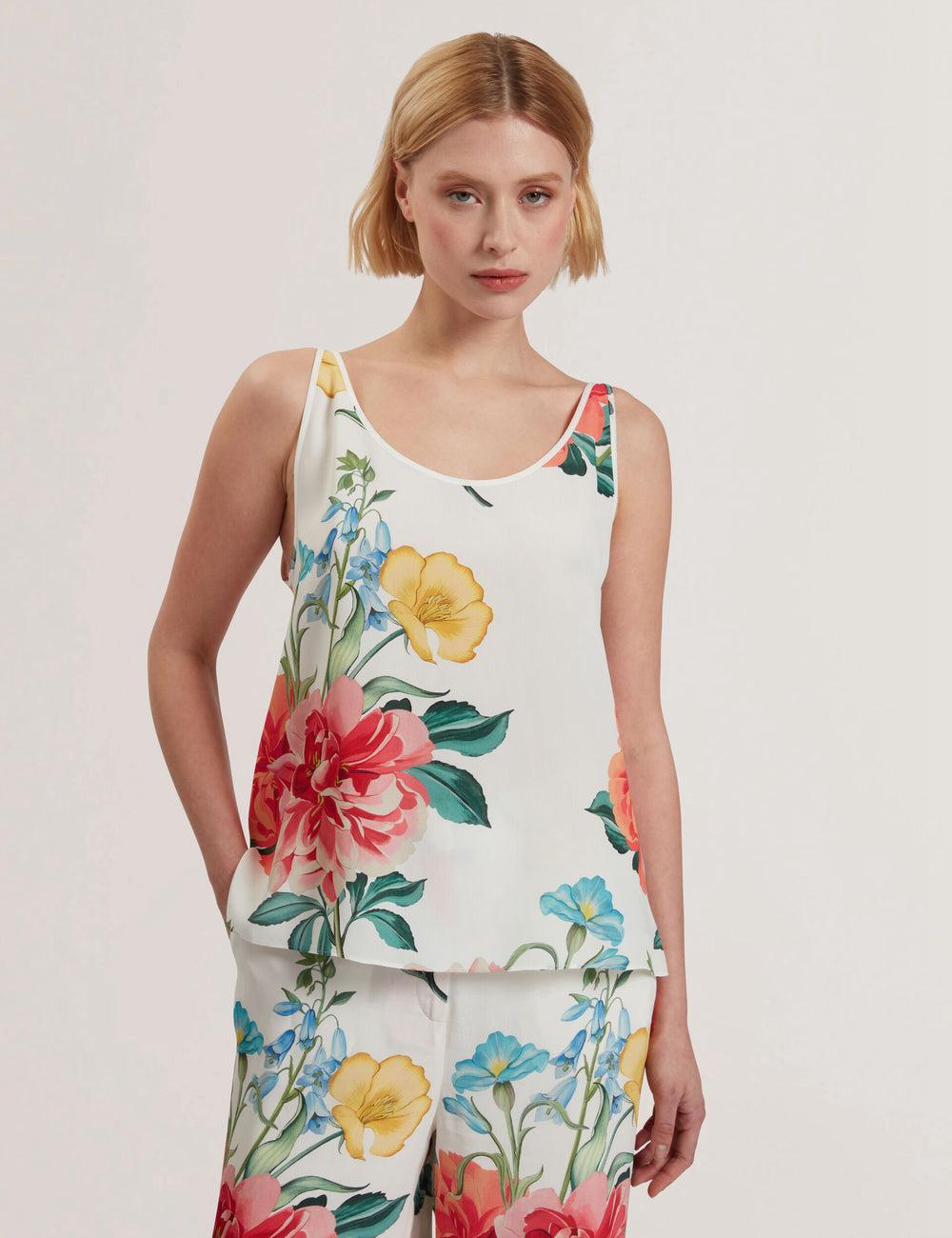 Tops Ted Baker PURRLA - Floral Print Scoop Neck Sleeveless Mujer Blancas | FIHP-14839