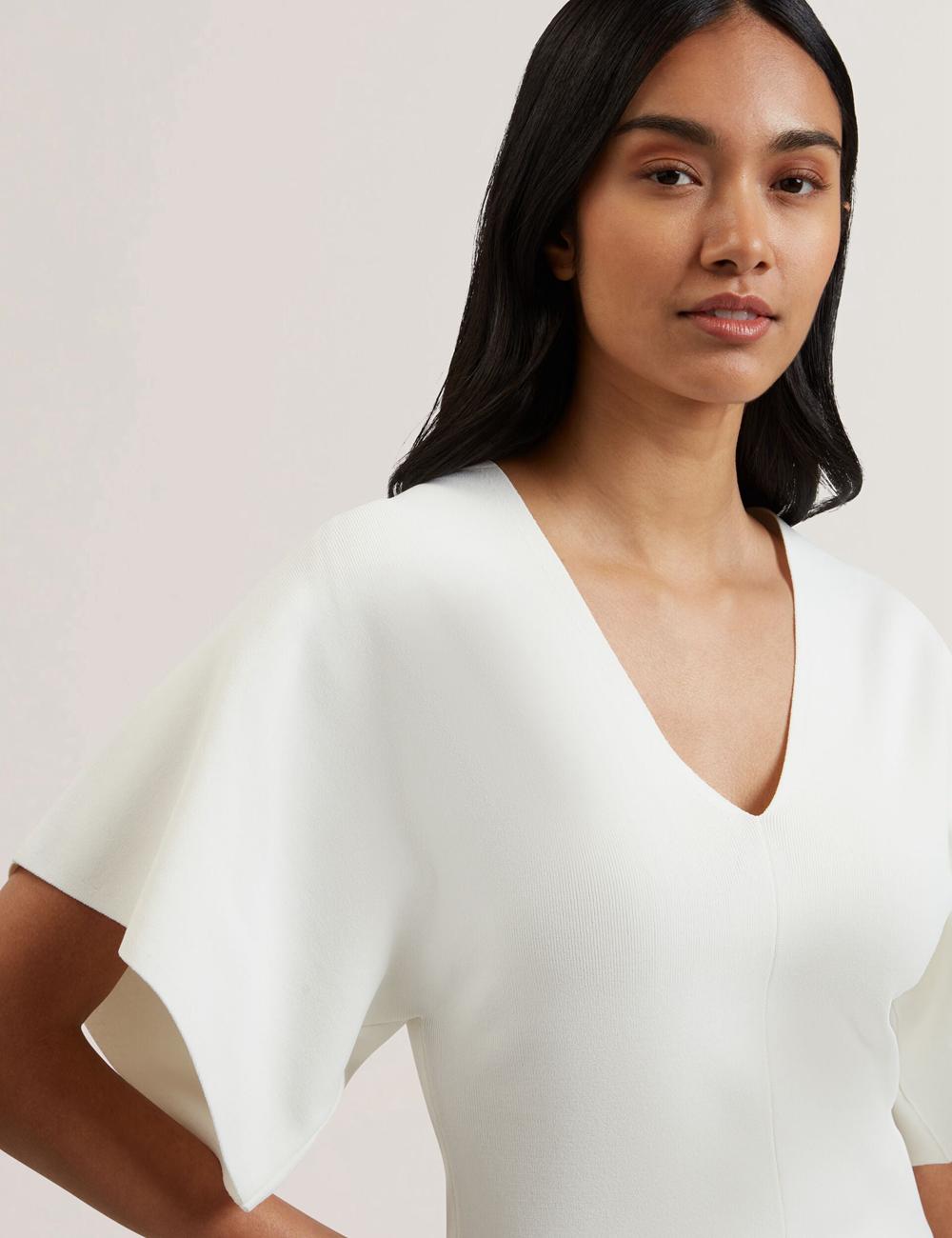 Tops Ted Baker REGINAH - Wide Short Sleeve V-Neck Knitted Mujer Ivory | GQPV-23790