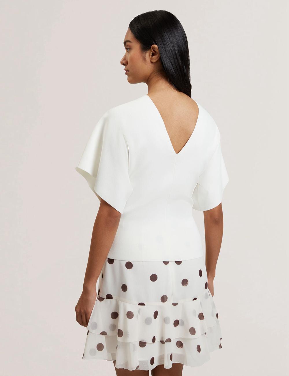 Tops Ted Baker REGINAH - Wide Short Sleeve V-Neck Knitted Mujer Ivory | GQPV-23790