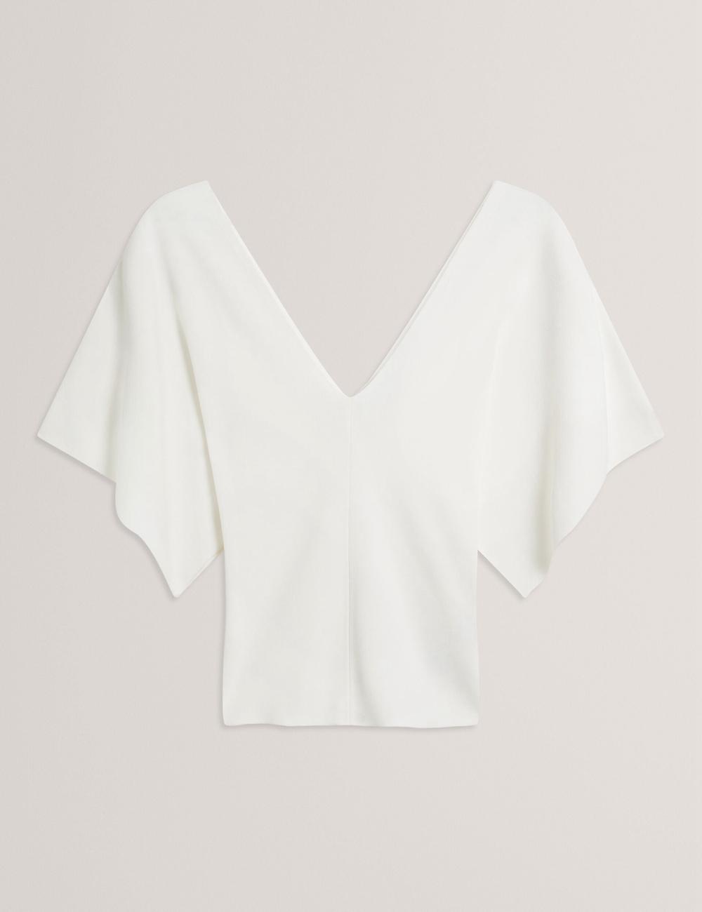 Tops Ted Baker REGINAH - Wide Short Sleeve V-Neck Knitted Mujer Ivory | GQPV-23790