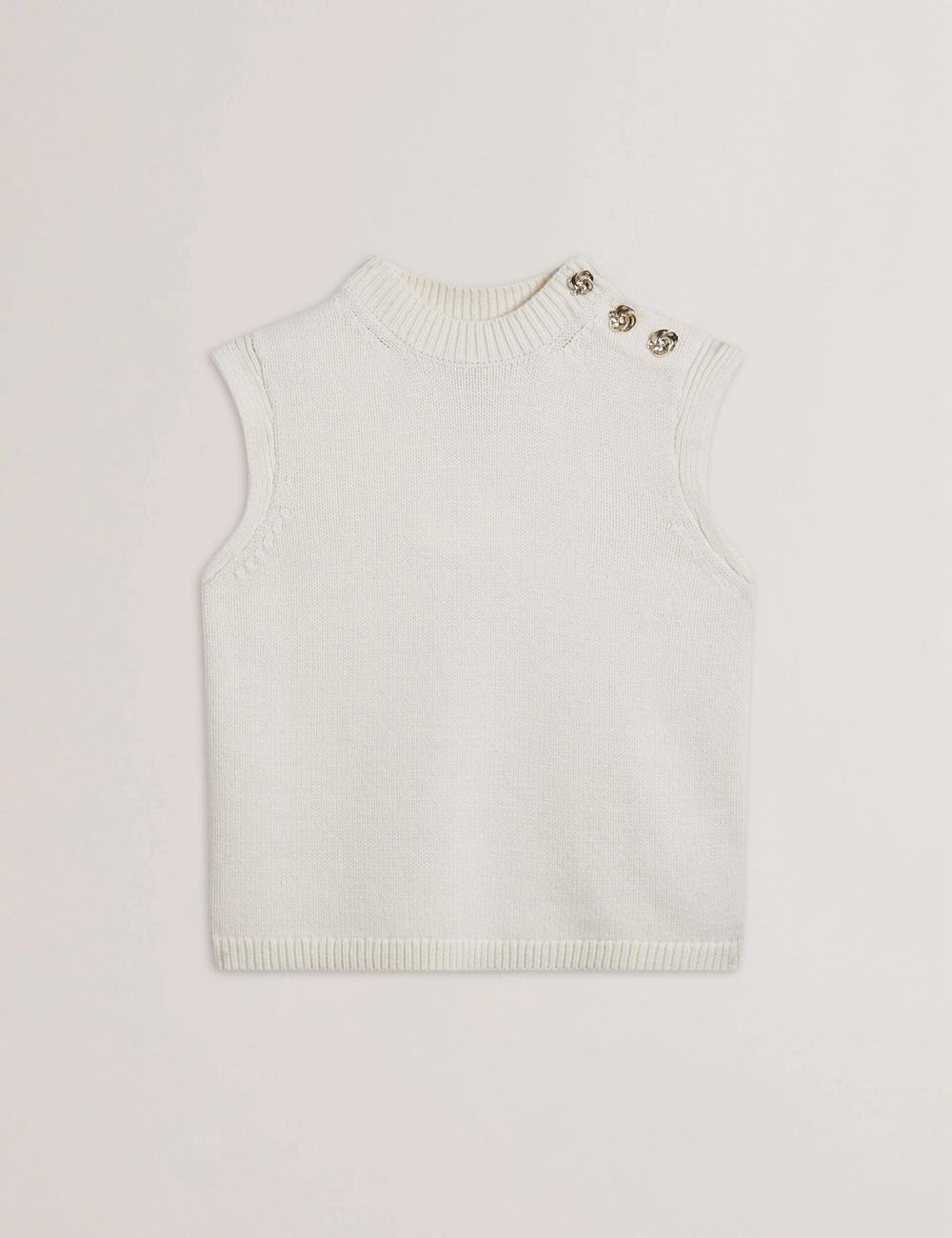 Tops Ted Baker RONDHER - Rose Button Wool Knit Mujer Ivory | IZSF-34768