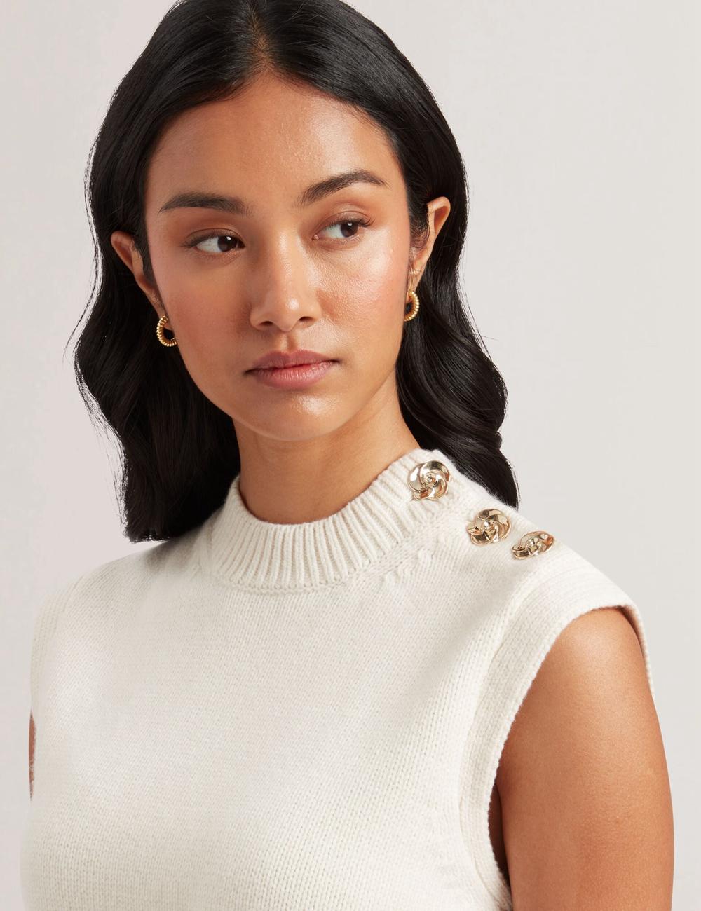 Tops Ted Baker RONDHER - Rose Button Wool Knit Mujer Ivory | IZSF-34768