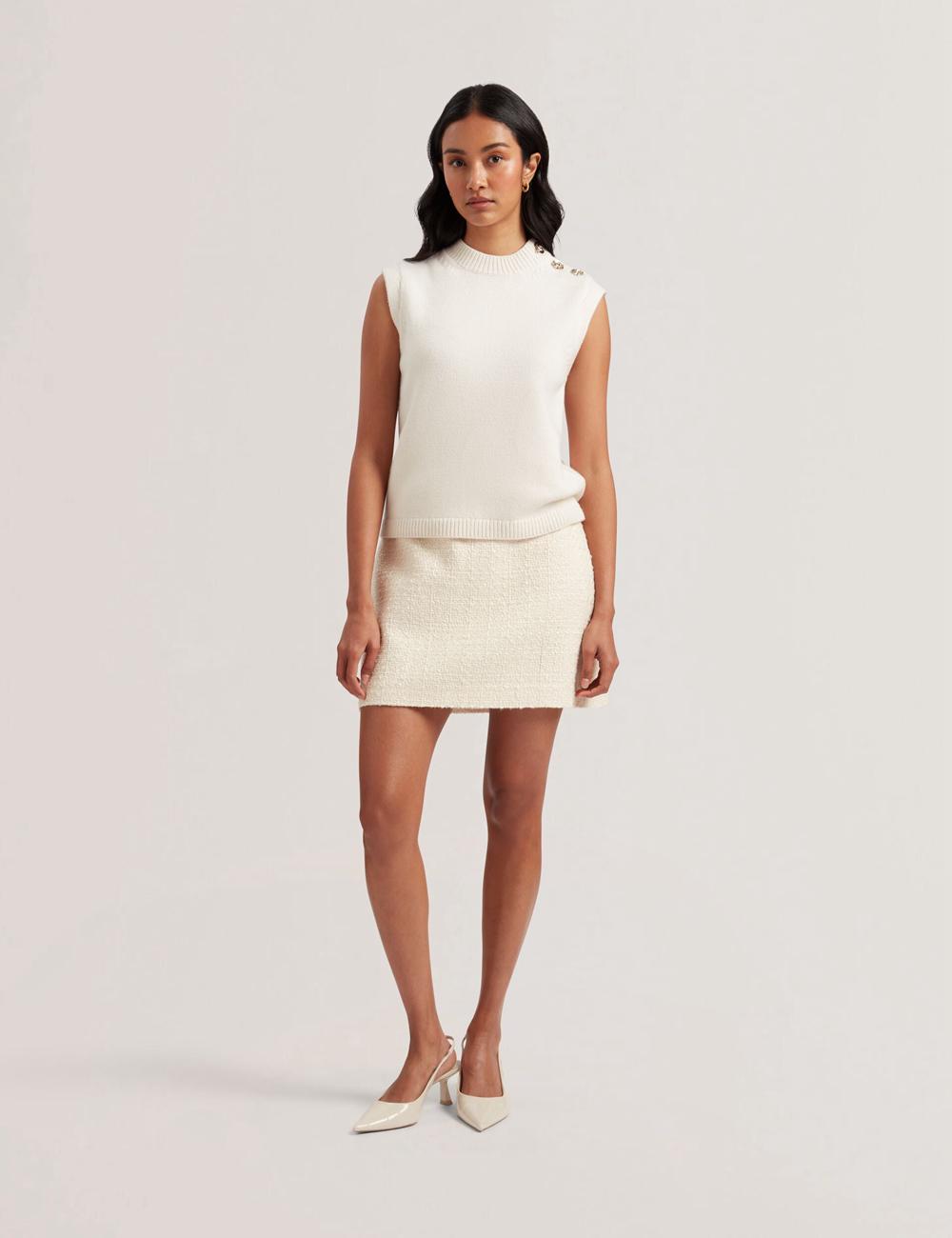 Tops Ted Baker RONDHER - Rose Button Wool Knit Mujer Ivory | IZSF-34768