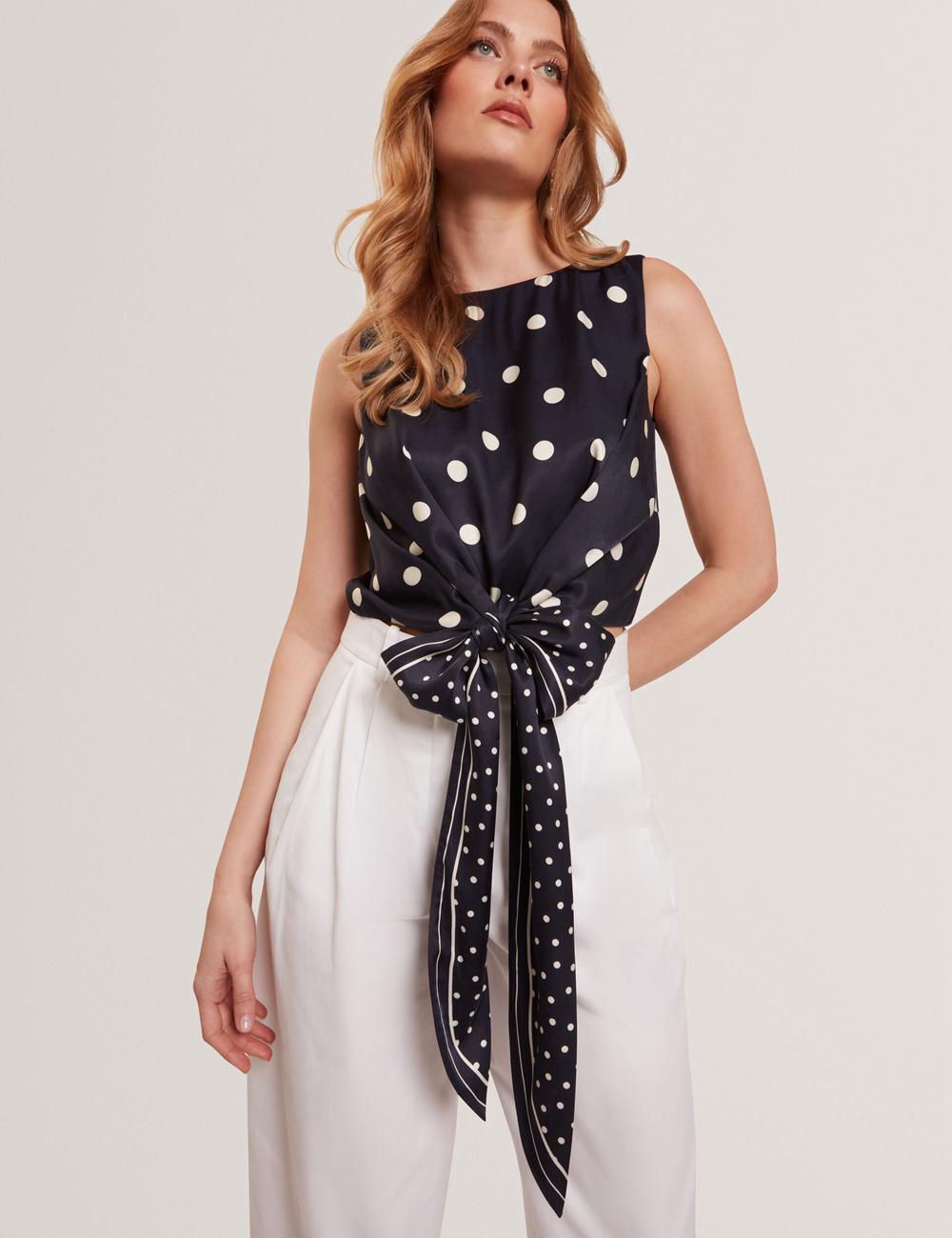 Tops Ted Baker VEIRAA - Polka Dot Front Sleeveless Crop Mujer Azul Marino | GTLF-42983