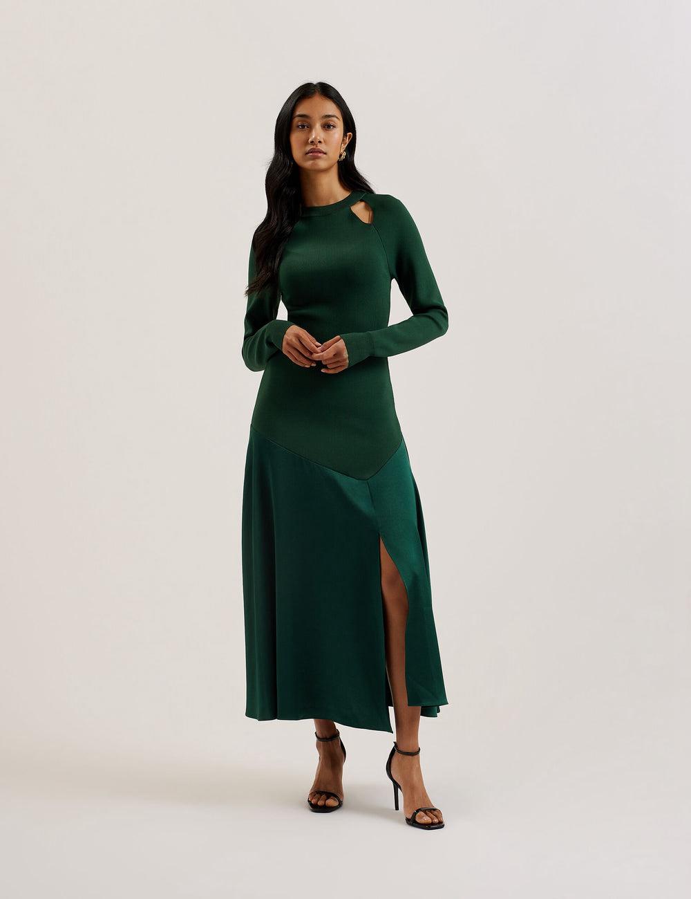 Vestido A Media Pierna Ted Baker ALFEIOS - Long Sleeve Satin Skirt Mujer Verde | BONZ-38792
