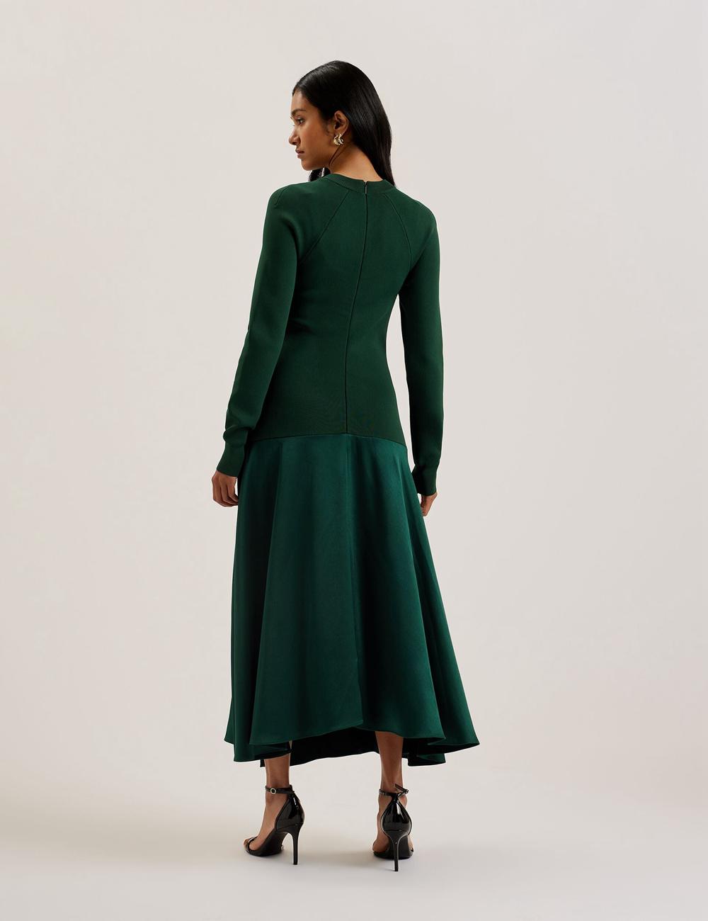 Vestido A Media Pierna Ted Baker ALFEIOS - Long Sleeve Satin Skirt Mujer Verde | BONZ-38792