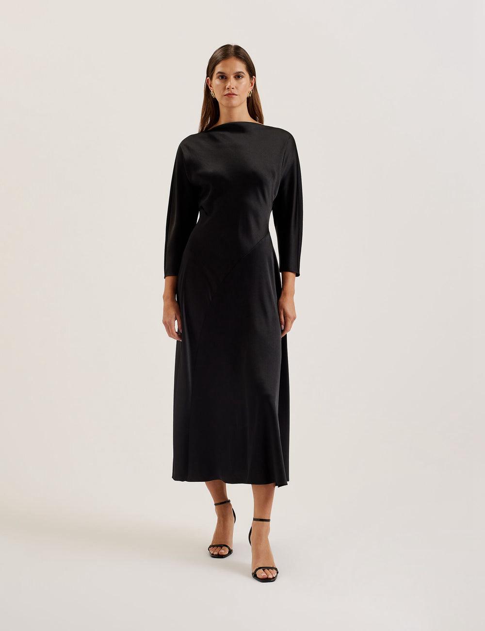 Vestido A Media Pierna Ted Baker AVELLI - Satin Boat Neck A-Line Mujer Negras | PVAT-41608