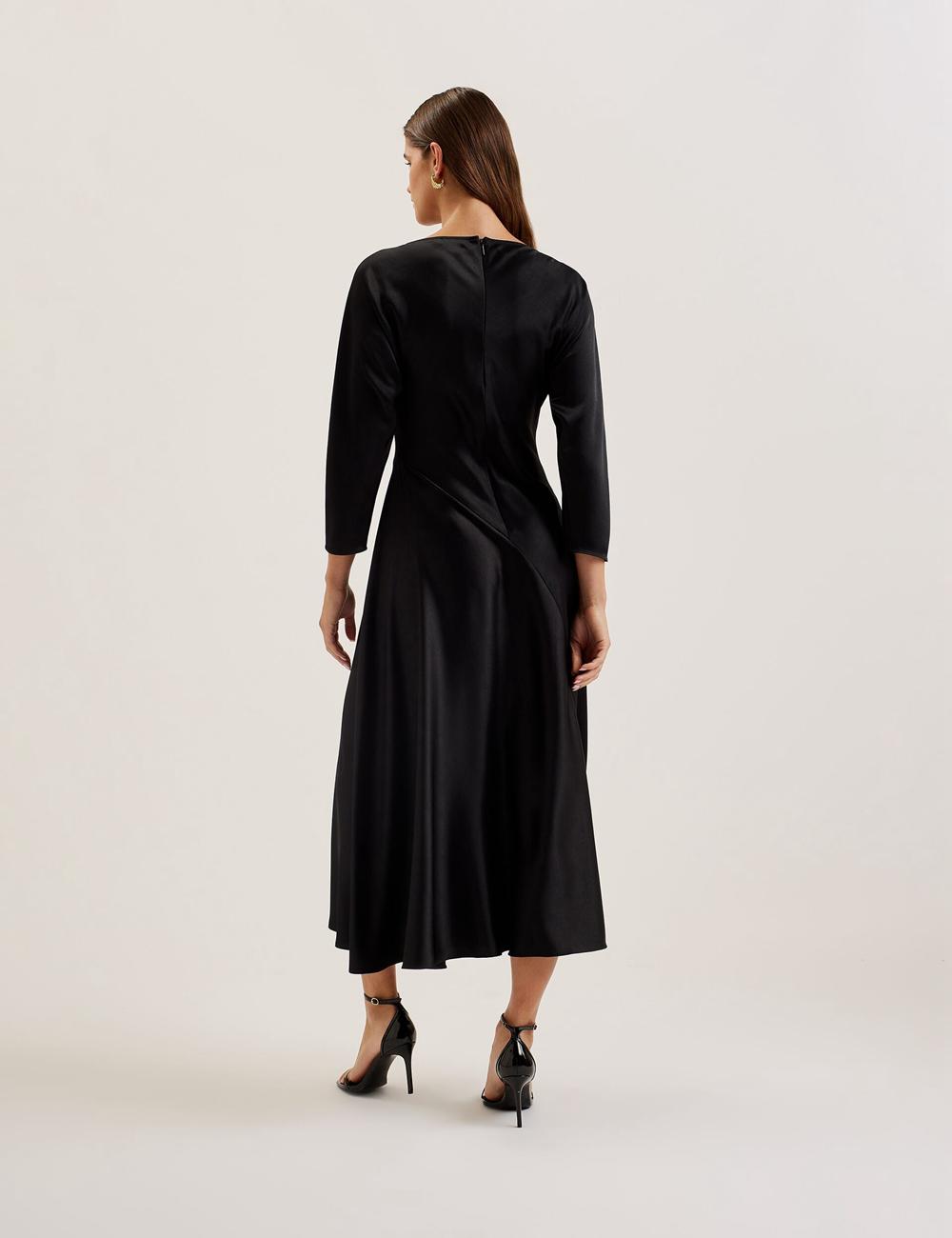 Vestido A Media Pierna Ted Baker AVELLI - Satin Boat Neck A-Line Mujer Negras | PVAT-41608