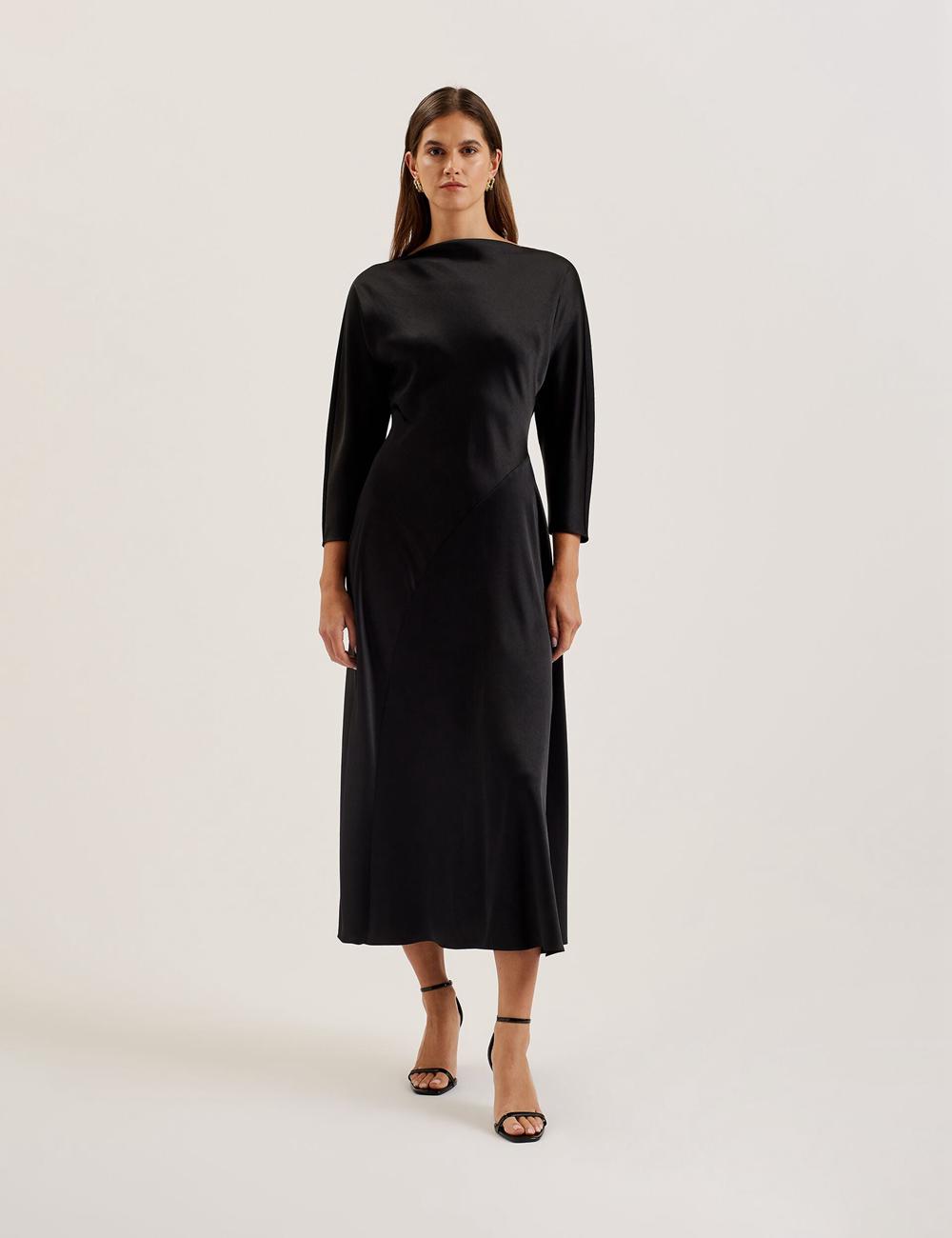 Vestido A Media Pierna Ted Baker AVELLI - Satin Boat Neck A-Line Mujer Negras | PVAT-41608