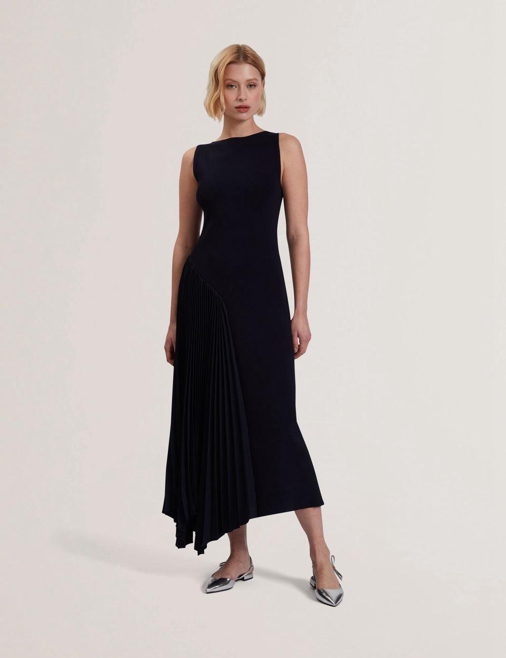 Vestido A Media Pierna Ted Baker AZZINA - Pleated Panel Sleeveless Knitted Mujer Azul Marino | LKEO-81569