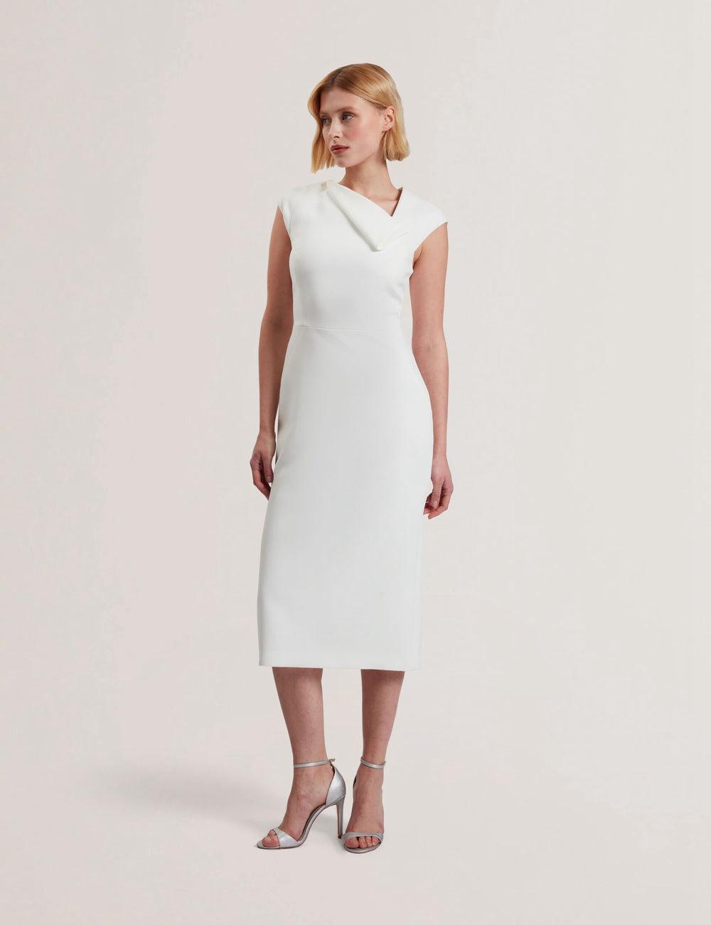 Vestido A Media Pierna Ted Baker BAYREE - Folded Neckline Pencil Mujer Blancas | CZOI-74291