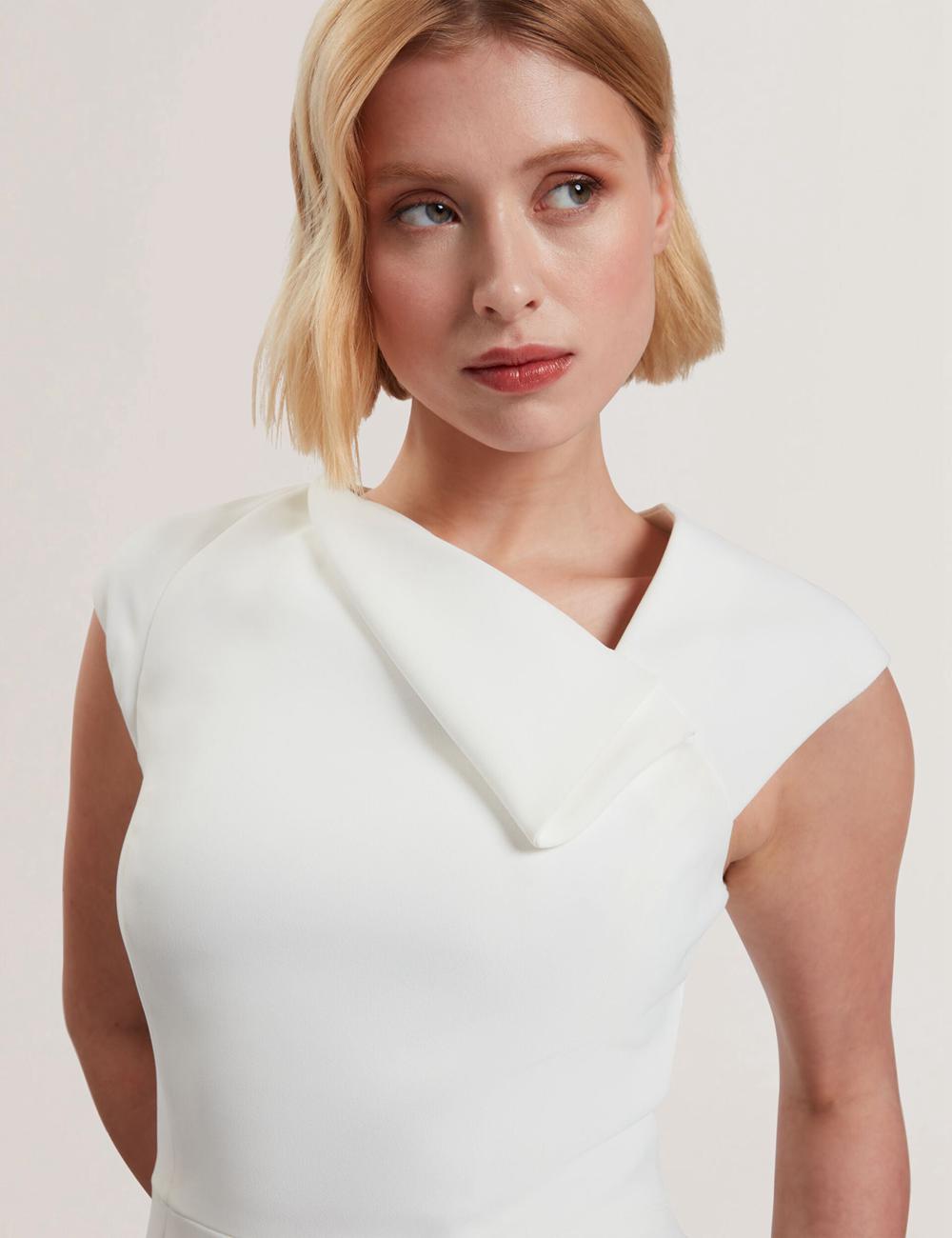 Vestido A Media Pierna Ted Baker BAYREE - Folded Neckline Pencil Mujer Blancas | CZOI-74291