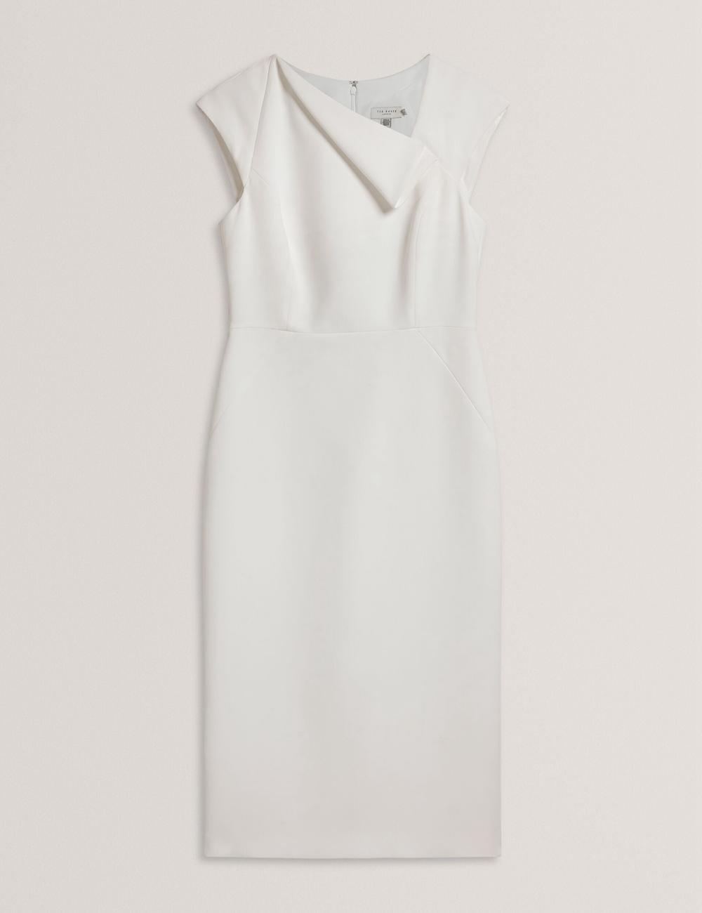 Vestido A Media Pierna Ted Baker BAYREE - Folded Neckline Pencil Mujer Blancas | CZOI-74291