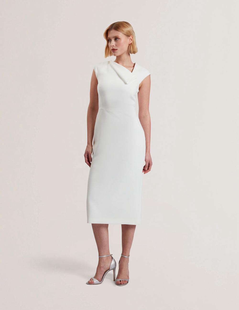 Vestido A Media Pierna Ted Baker BAYREE - Folded Neckline Pencil Mujer Blancas | CZOI-74291