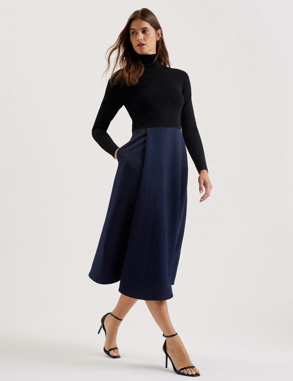 Vestido A Media Pierna Ted Baker CHIRA - Knit Bodice With Wrap Skirt Mujer Negras | ZSCX-52938