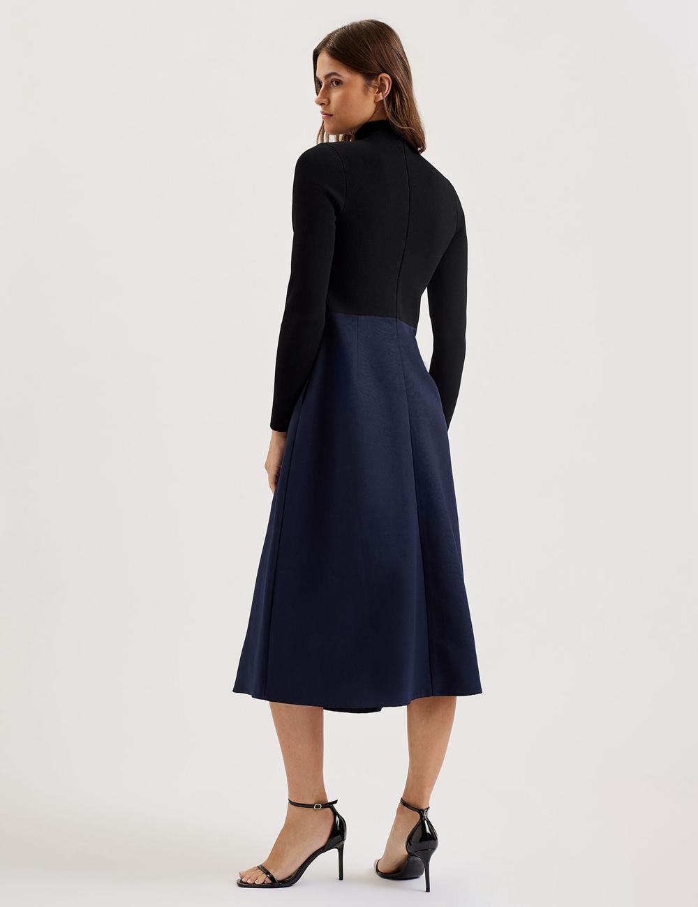 Vestido A Media Pierna Ted Baker CHIRA - Knit Bodice With Wrap Skirt Mujer Negras | ZSCX-52938