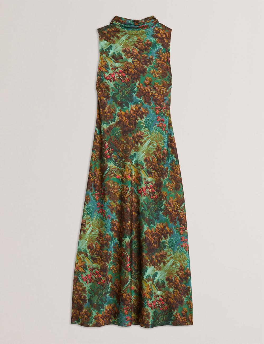 Vestido A Media Pierna Ted Baker EYVA - Satin Printed High Neck Midi Slip Mujer Verde | SPYX-63028